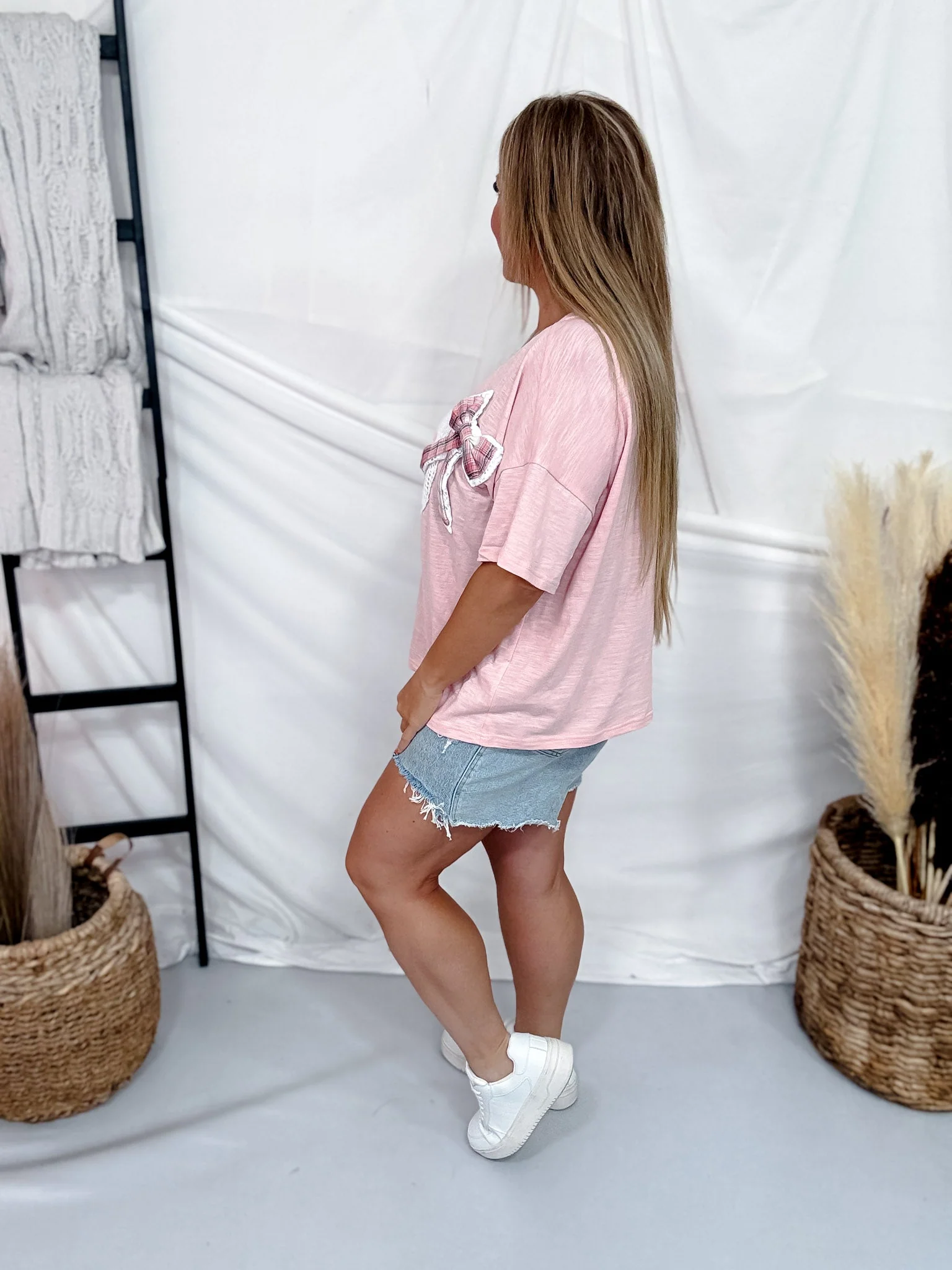 Pink Mineral Washed Tee With Heart And Bow Appliques - Image 5