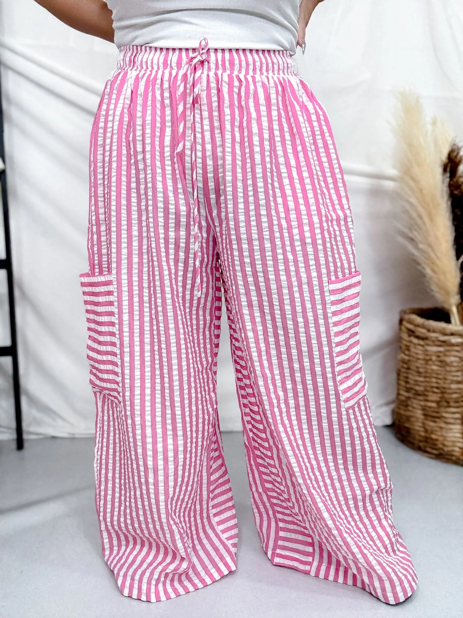 Pink & White Striped Wide Leg Lounge Pants FINAL SALE