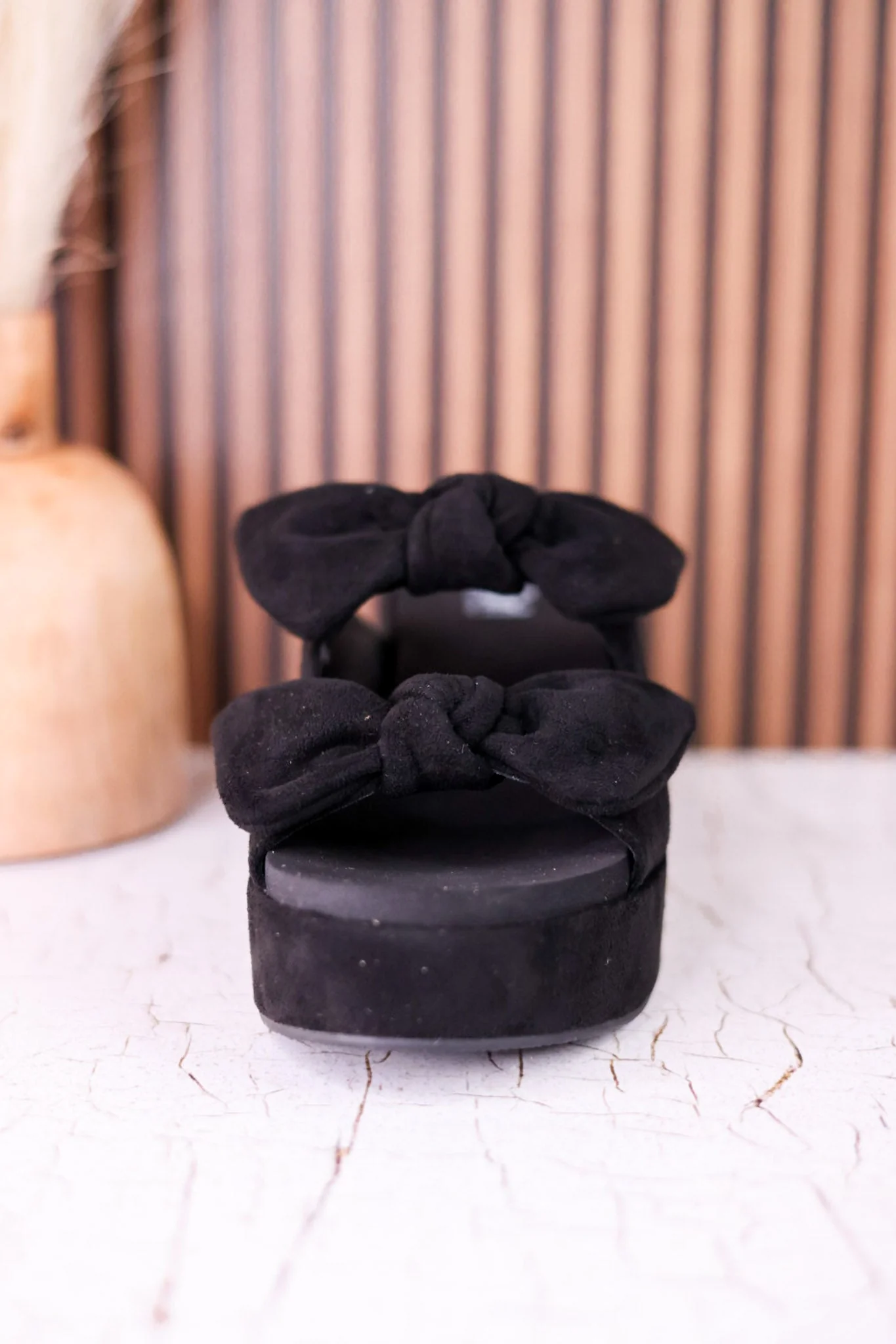 Put A Bow On It Black Faux Suede Platform Heels FINAL SALE - Image 5