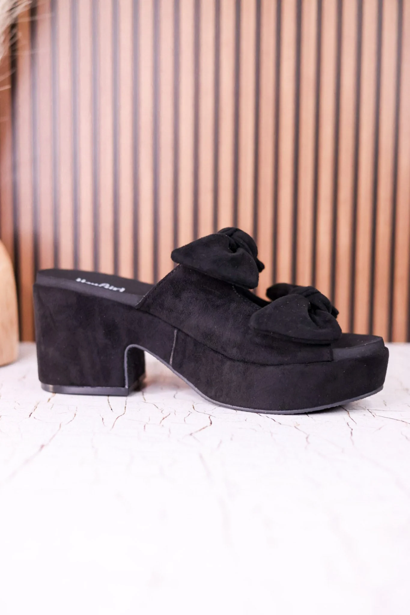 Put A Bow On It Black Faux Suede Platform Heels FINAL SALE - Image 7