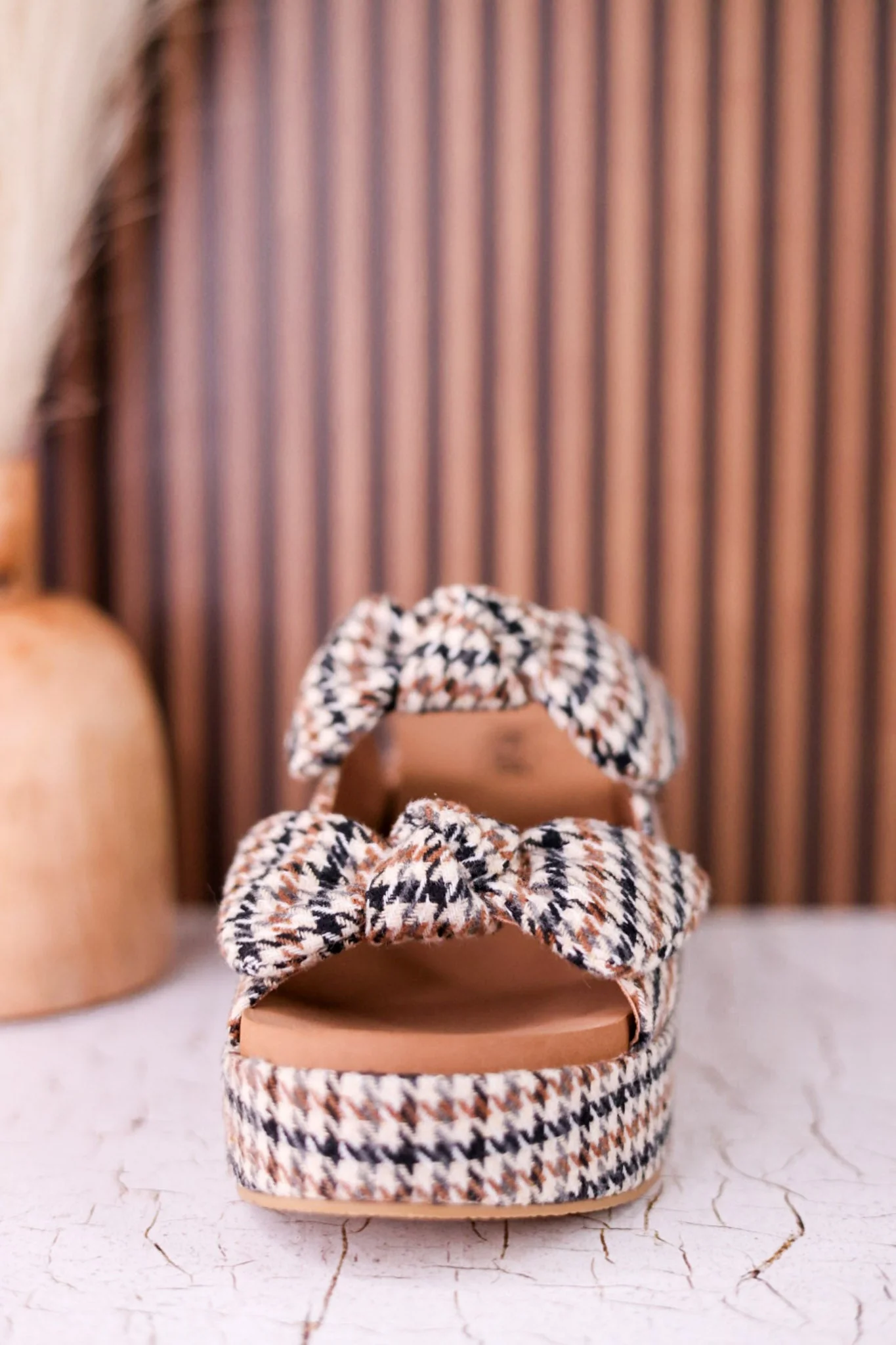 Put A Bow On It Black & Tan Houndstooth Platform Heels FINAL SALE - Image 3