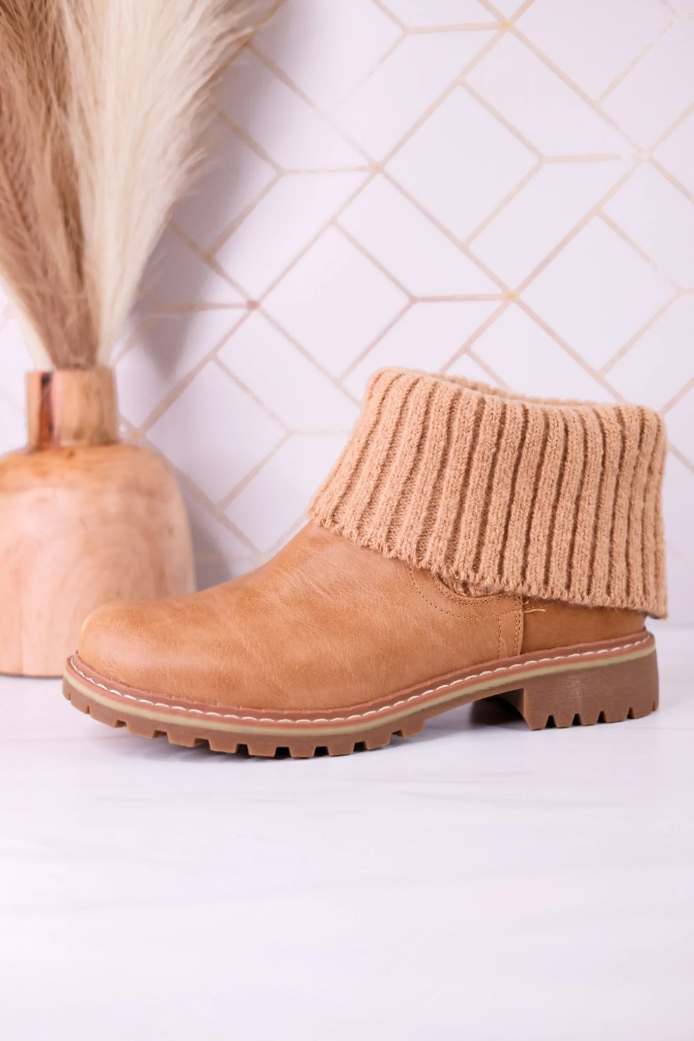 Quiver Ankle Booties With Sweater Cuff In Caramel FINAL SALE - Image 4