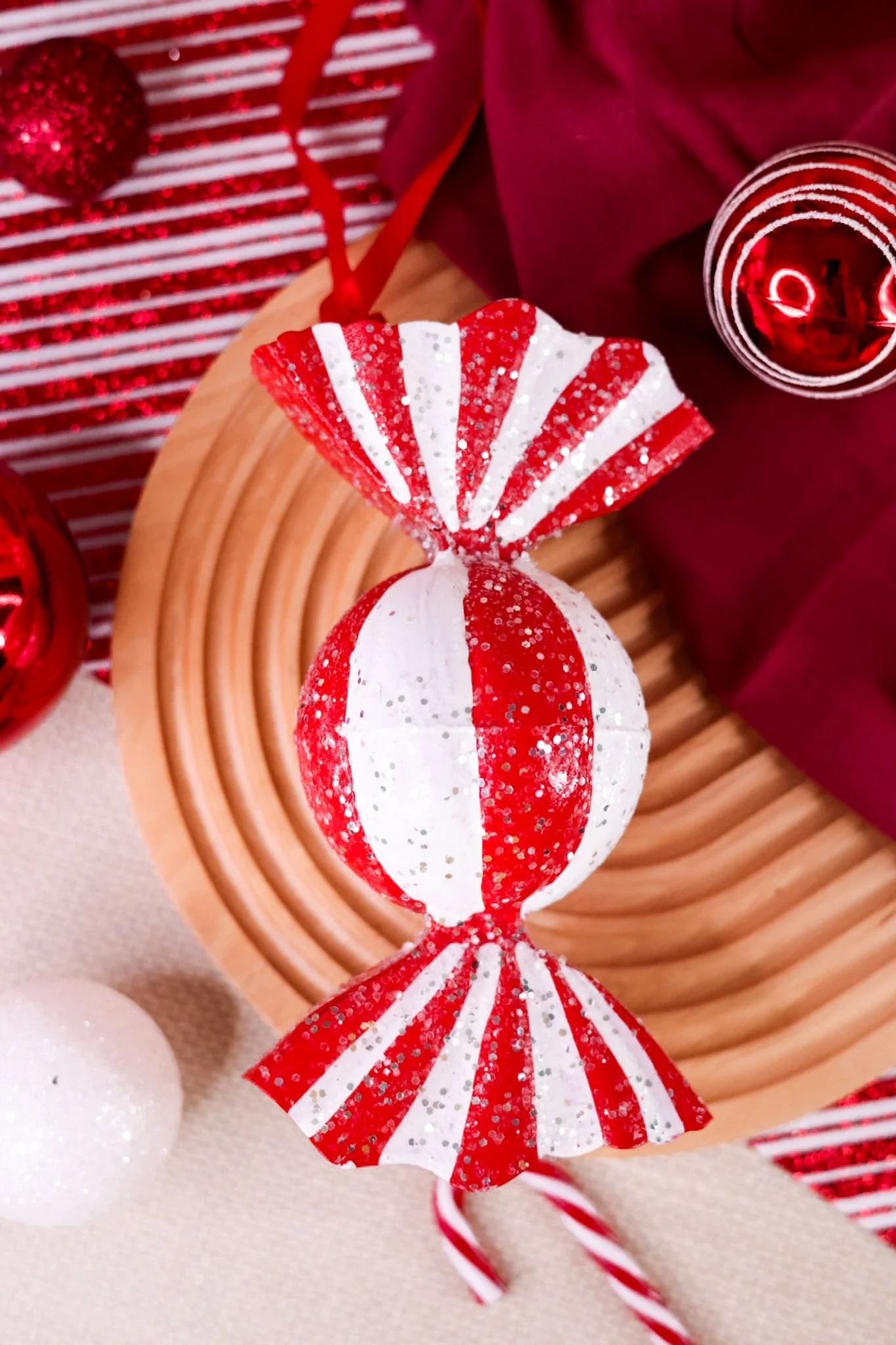Red & White Christmas Peppermint Candy Ornament FINAL SALE - Image 3