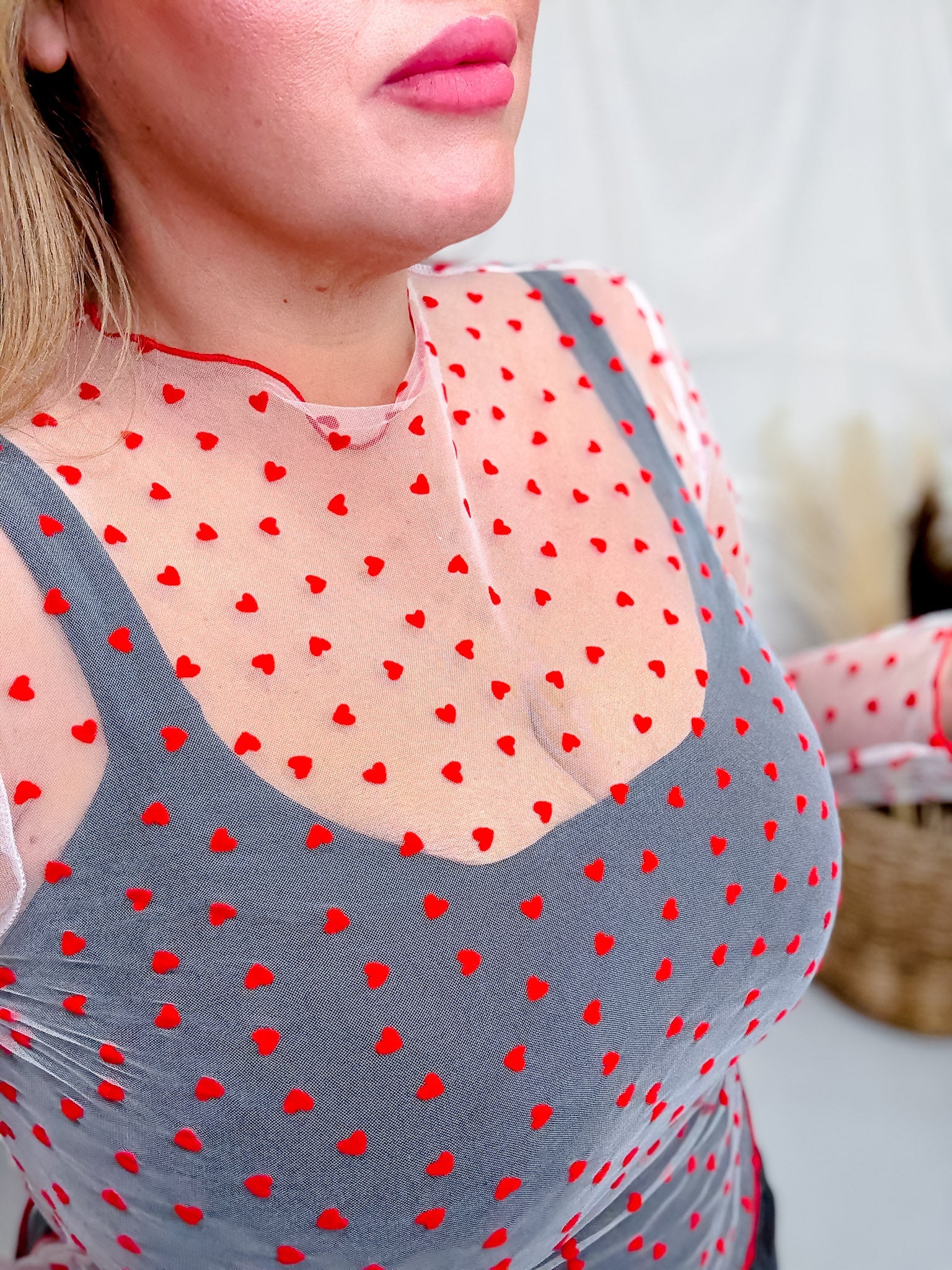 Red & White Mesh Heart Long Sleeve Layering Top FINAL SALE - Image 10