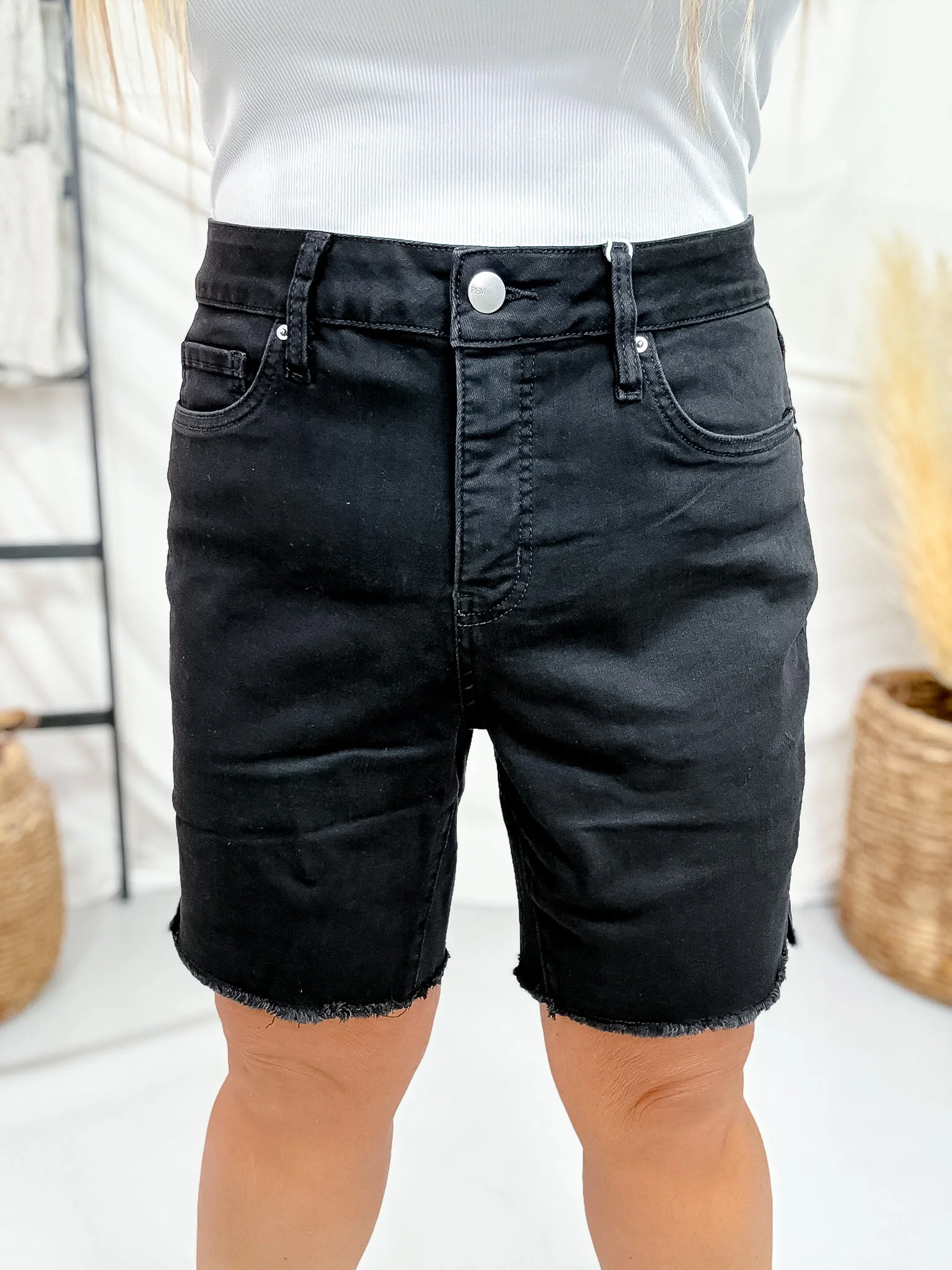 RFM Black High Waist Frayed Hem Bermuda Shorts - Image 6
