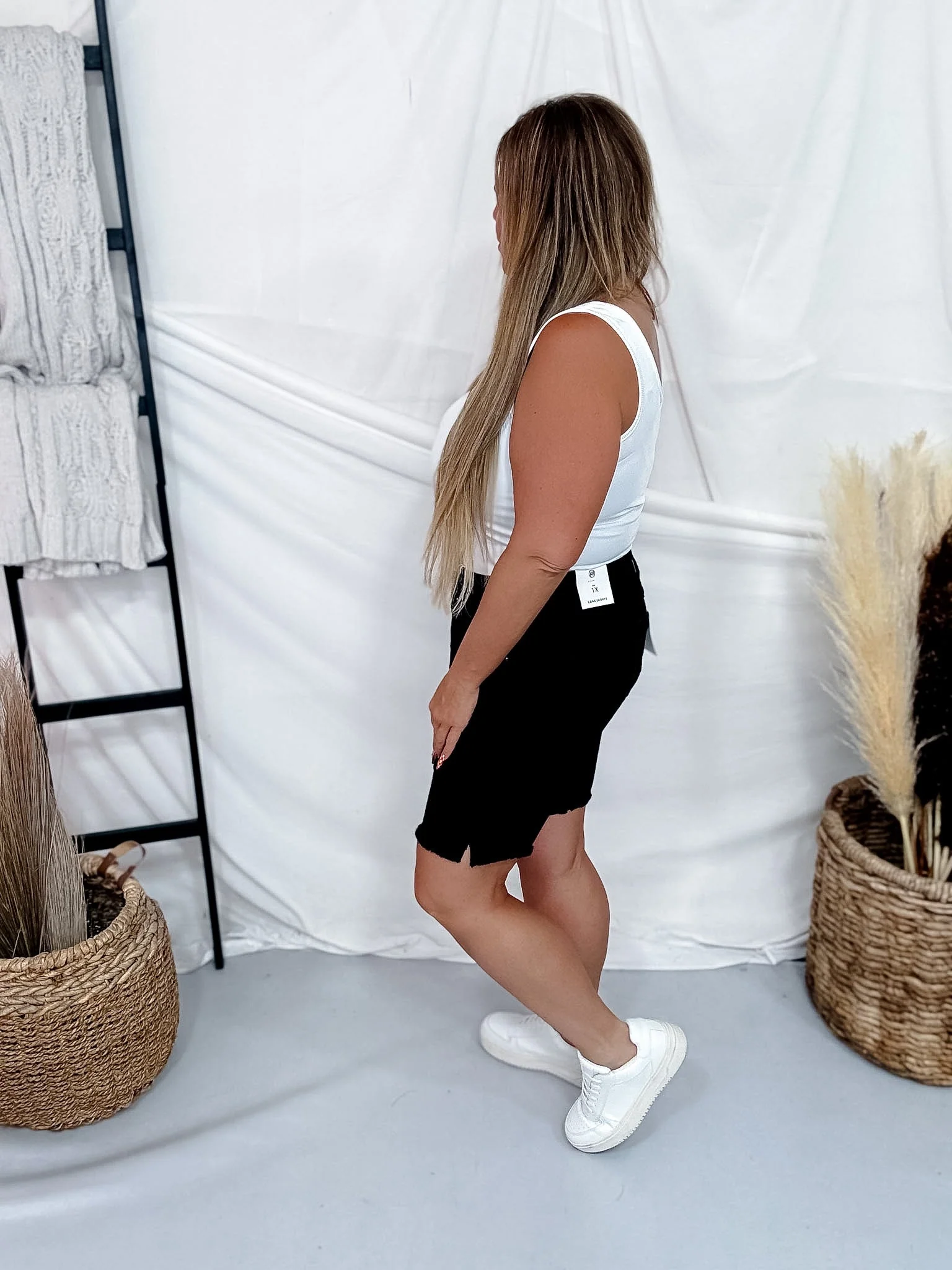 RFM Black High Waist Frayed Hem Bermuda Shorts - Image 7