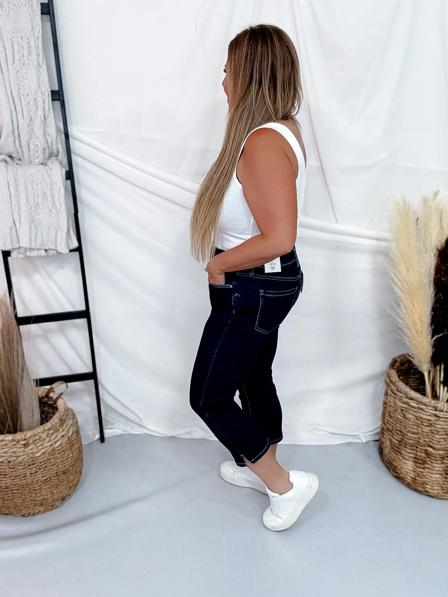 RFM Dark Wash High Waist Capris With Slit Hems FINAL SALE - Image 3