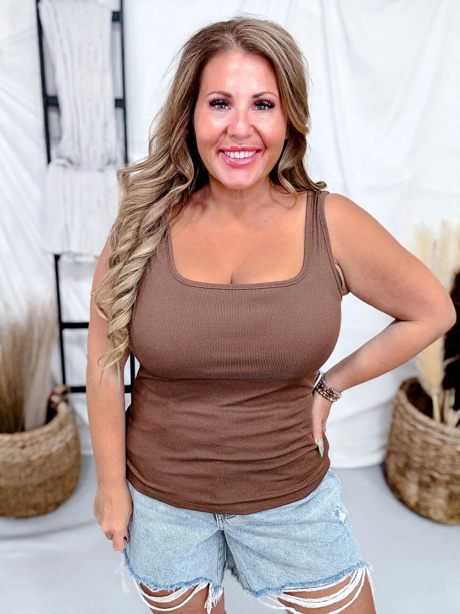 Ribbed Solid Color Square Neck Tank Tops (16 Colors) - Image 13