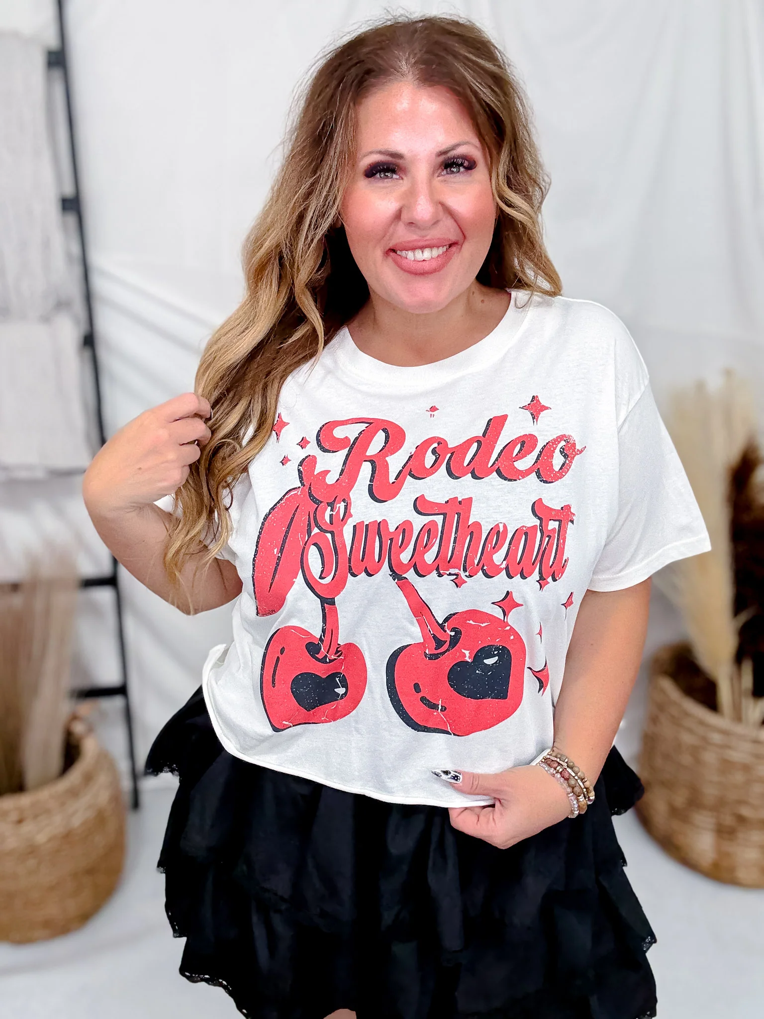 Rodeo Sweetheart Cherries Cropped Short Sleeve T-Shirt FINAL SALE