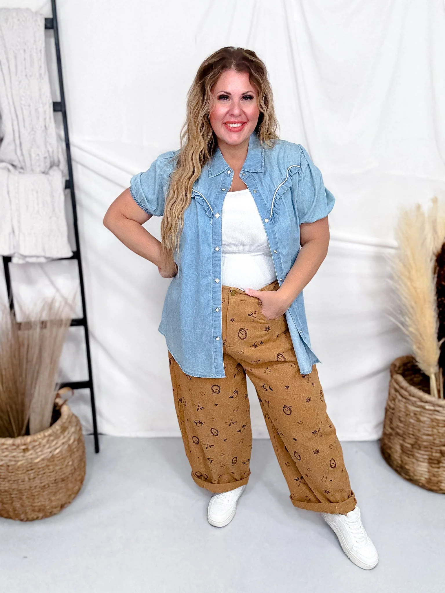 Rowdy Ruffles Collared Denim Top - Image 2
