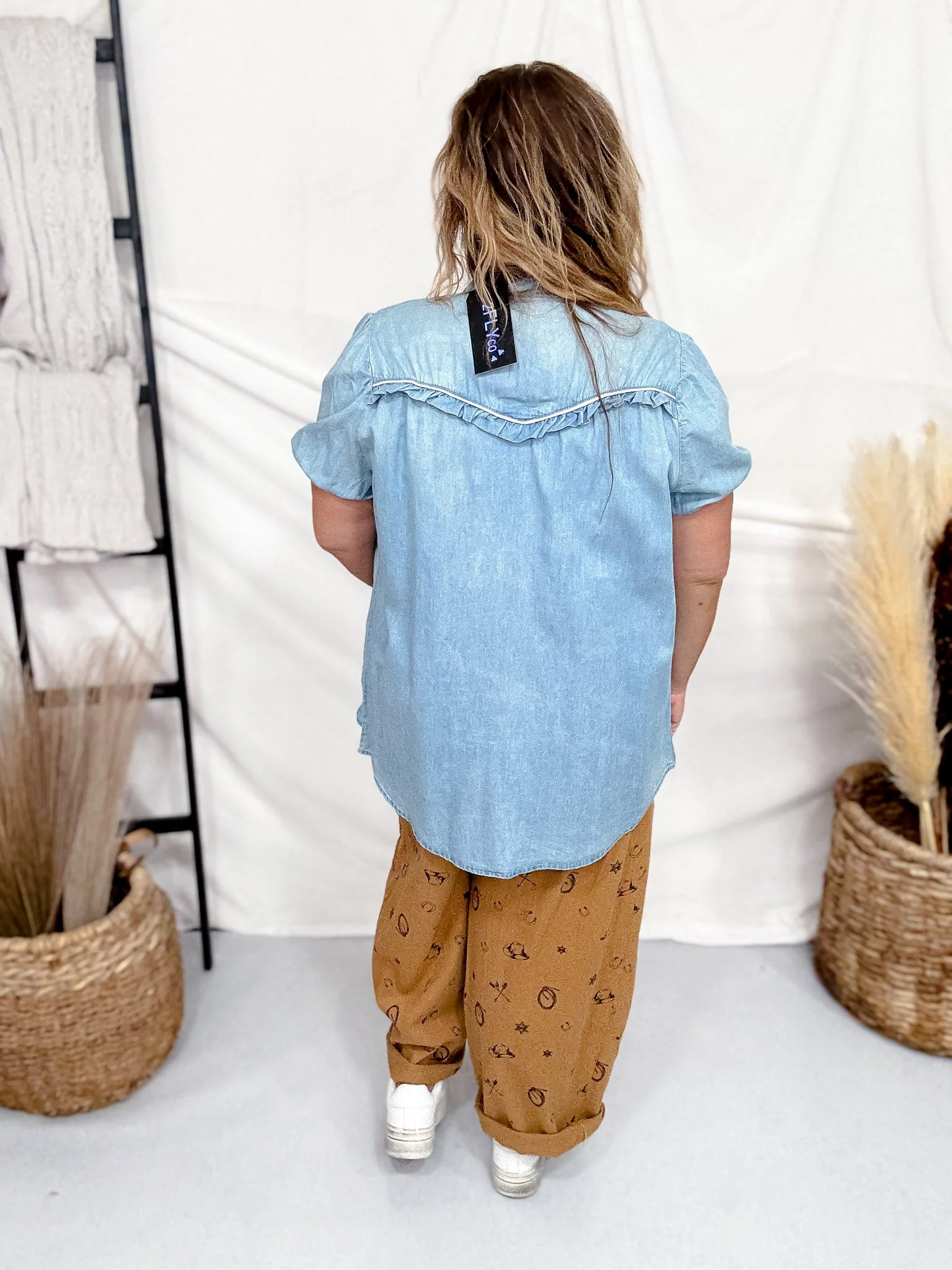 Rowdy Ruffles Collared Denim Top - Image 7