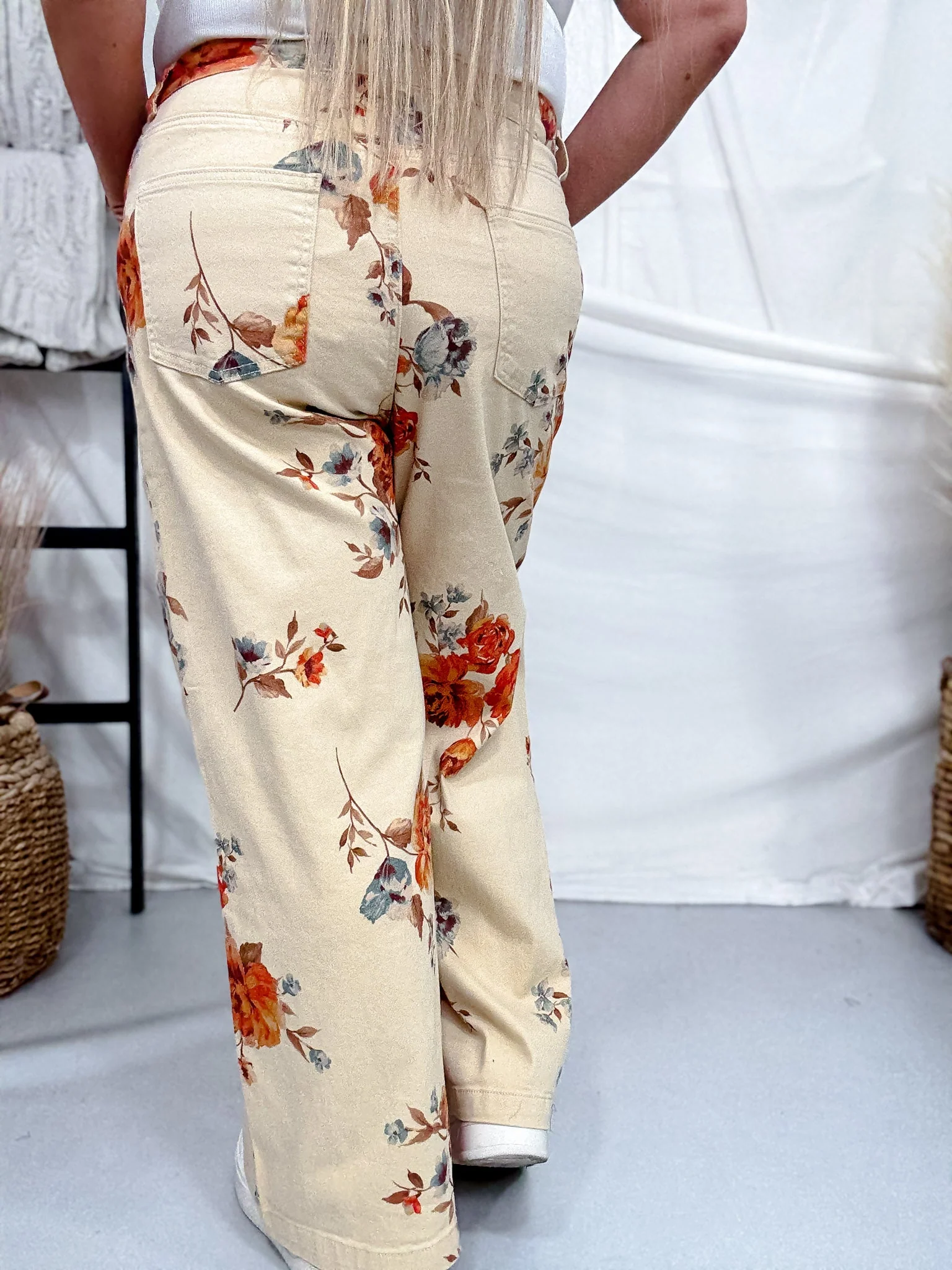 Rust Floral Print High Waist Wide Leg Khaki Pants FINAL SALE - Image 5