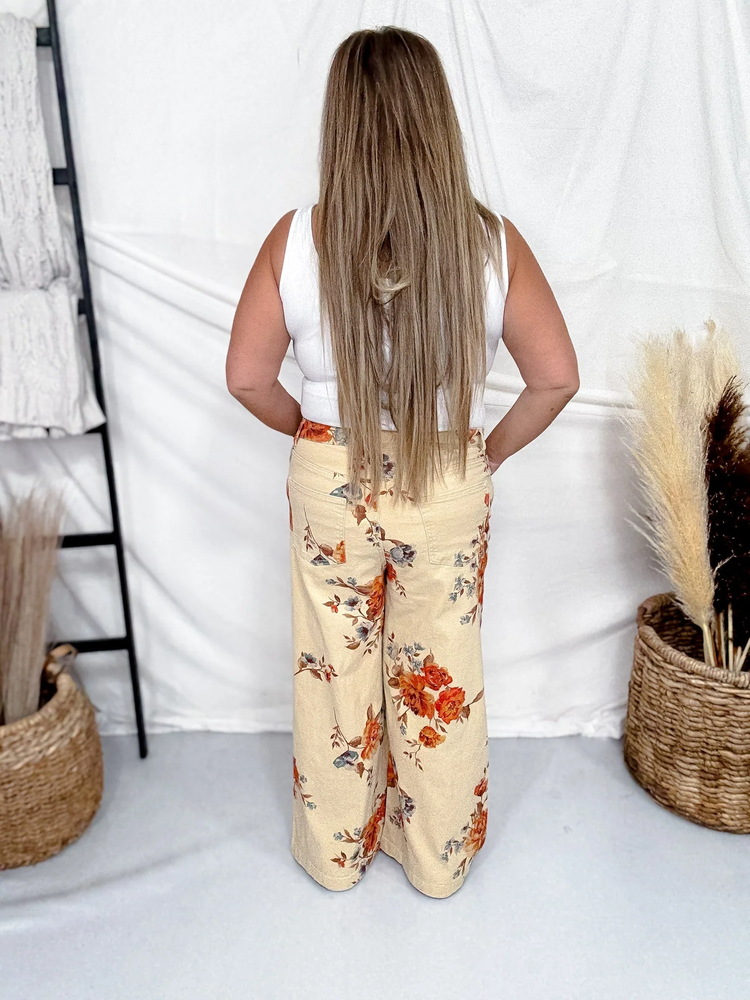 Rust Floral Print High Waist Wide Leg Khaki Pants FINAL SALE - Image 7