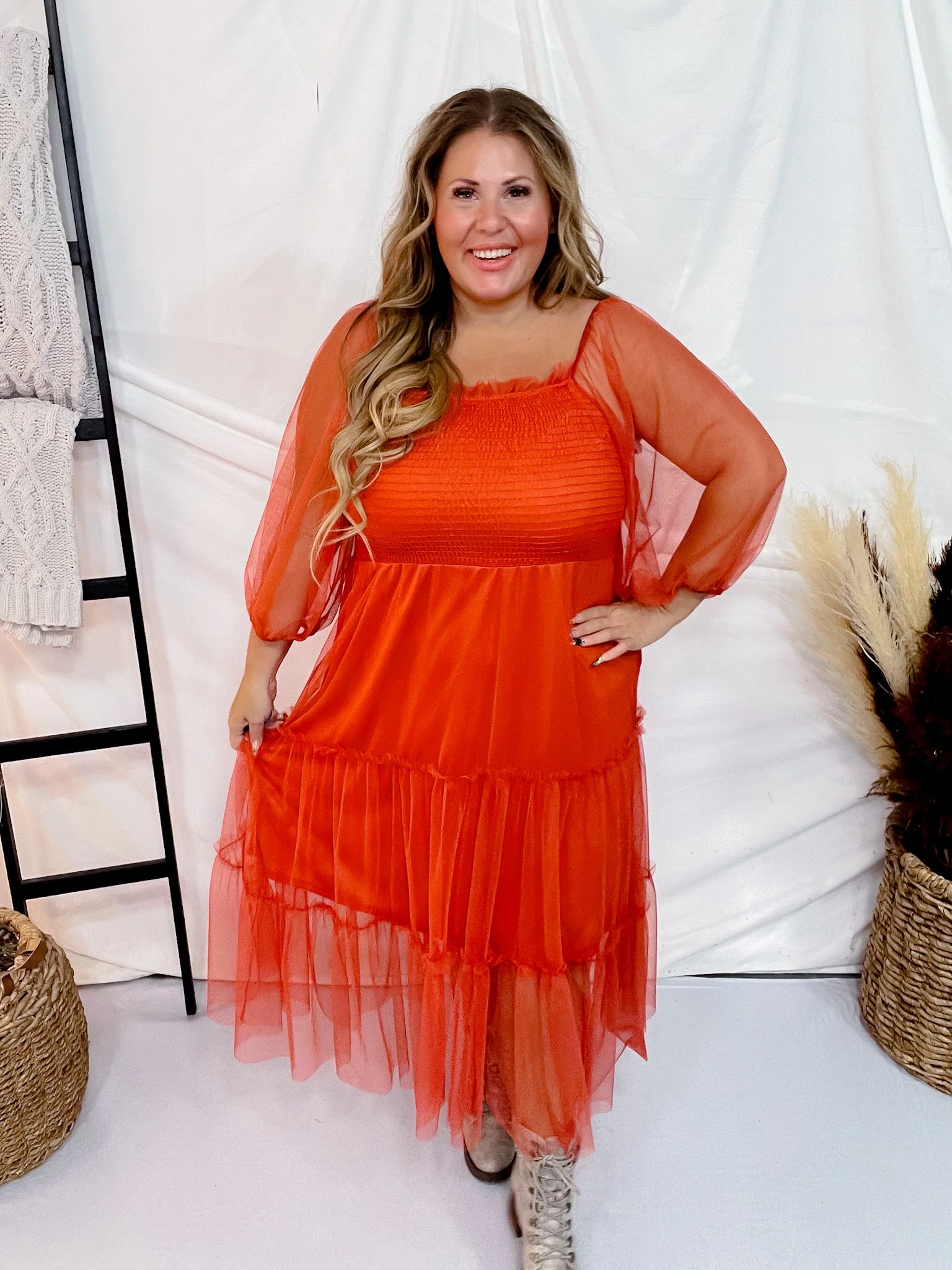 Rust Tiered Maxi Dress with Mesh FINAL SALE - Image 2