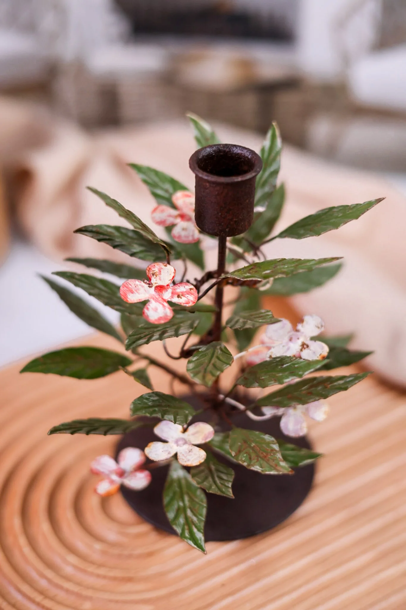 Rustic Painted Metal Pink Floral Candleholders (3 Styles) FINAL SALE - Image 4