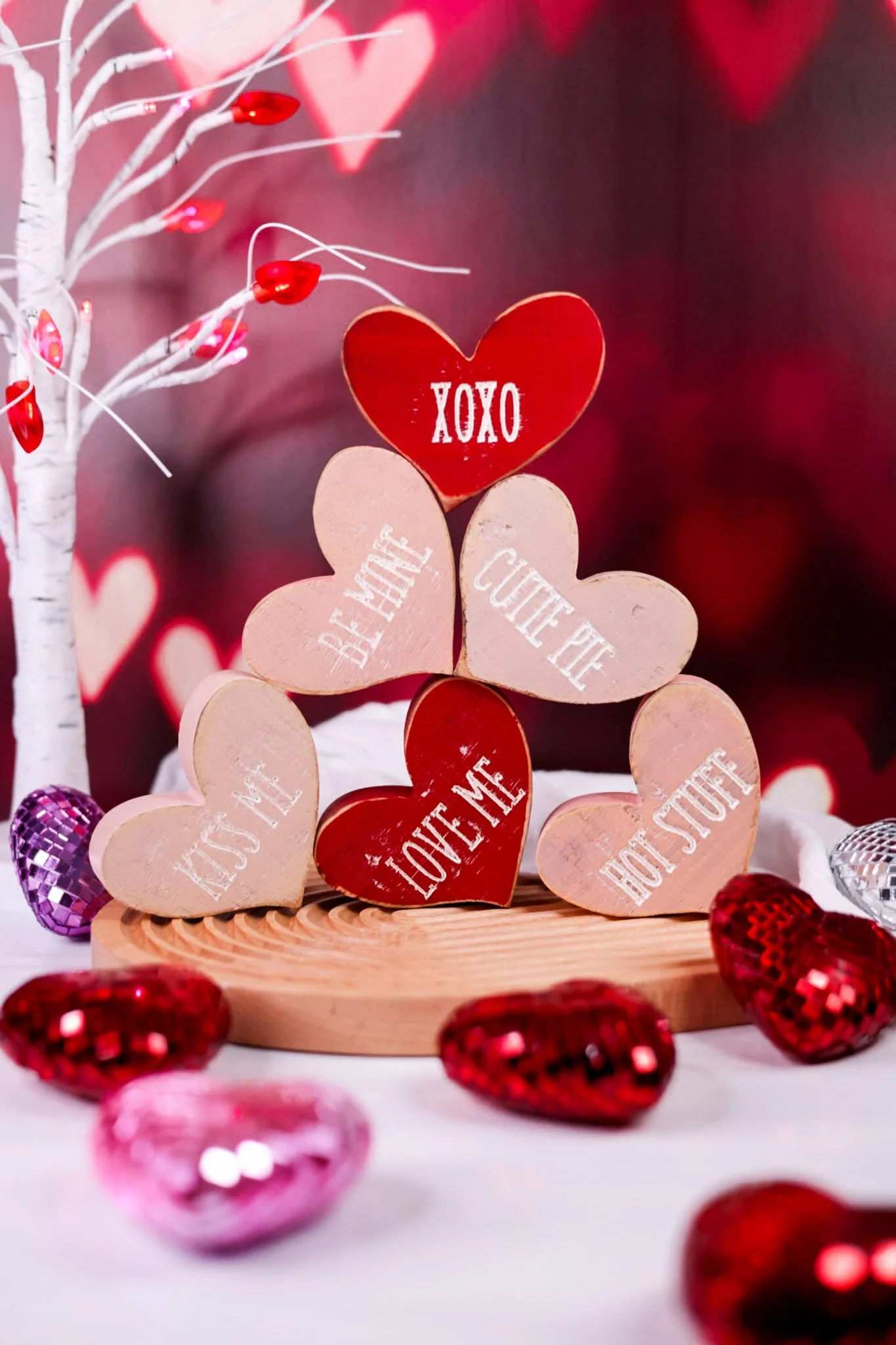 Rustic Red & Pink Wooden Conversation Heart Blocks (6 Styles) FINAL SALE - Image 8