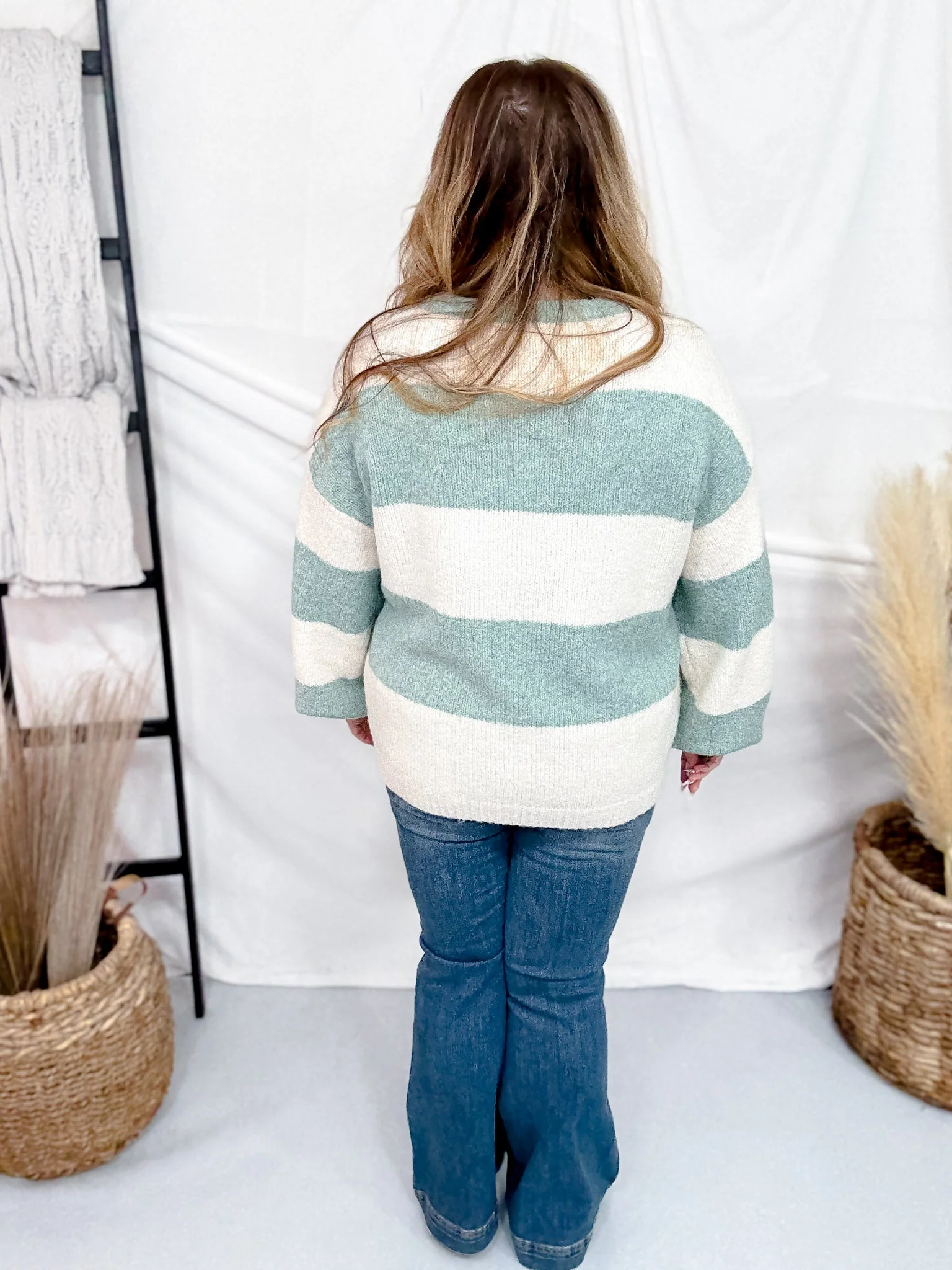 Sage & Cream Striped Soft Knit Long Sleeve Sweater FINAL SALE - Image 7