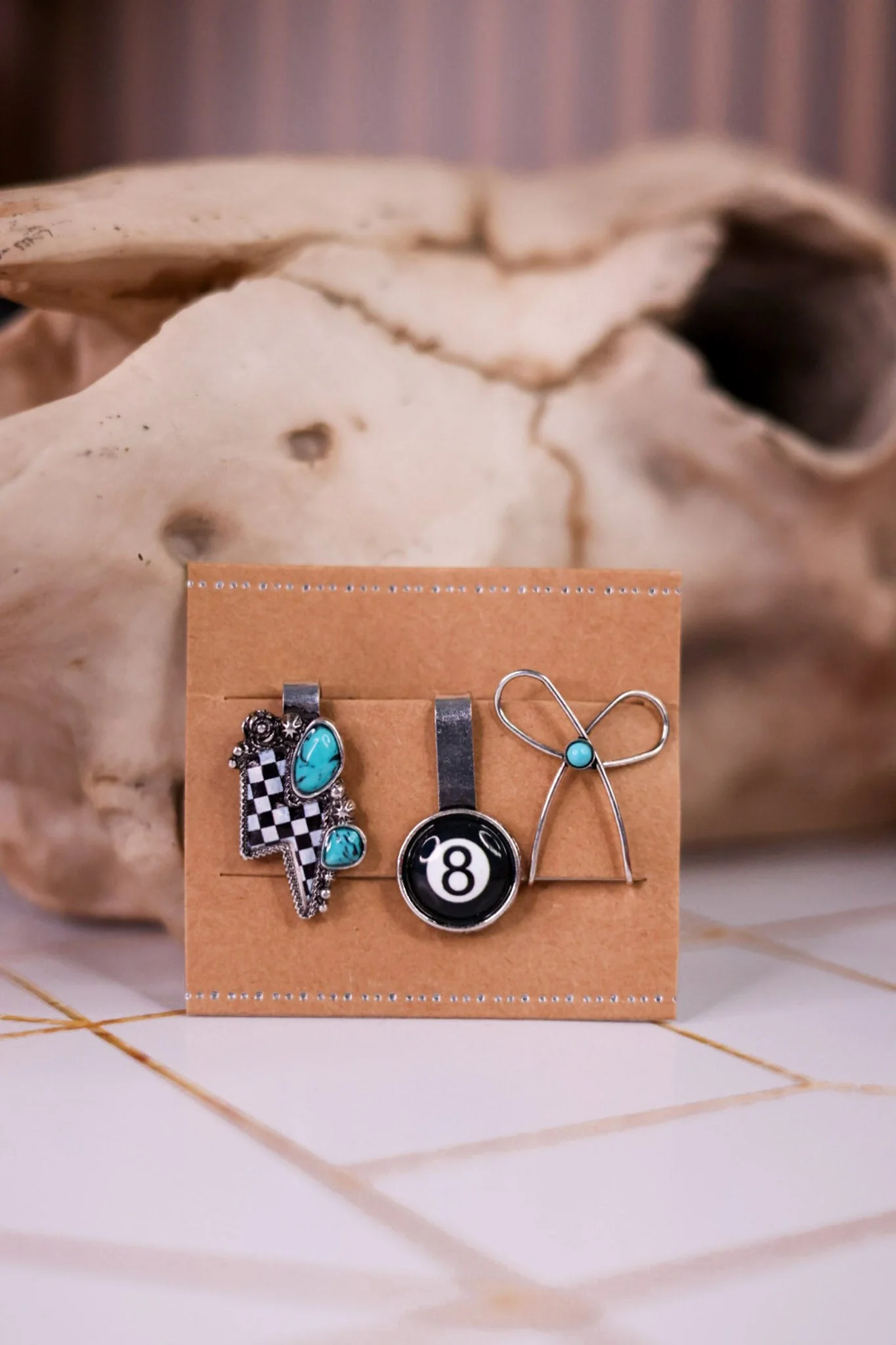 Set of 3 Slip On Hat Charms W/ Lightning Bolt & 8-Ball
