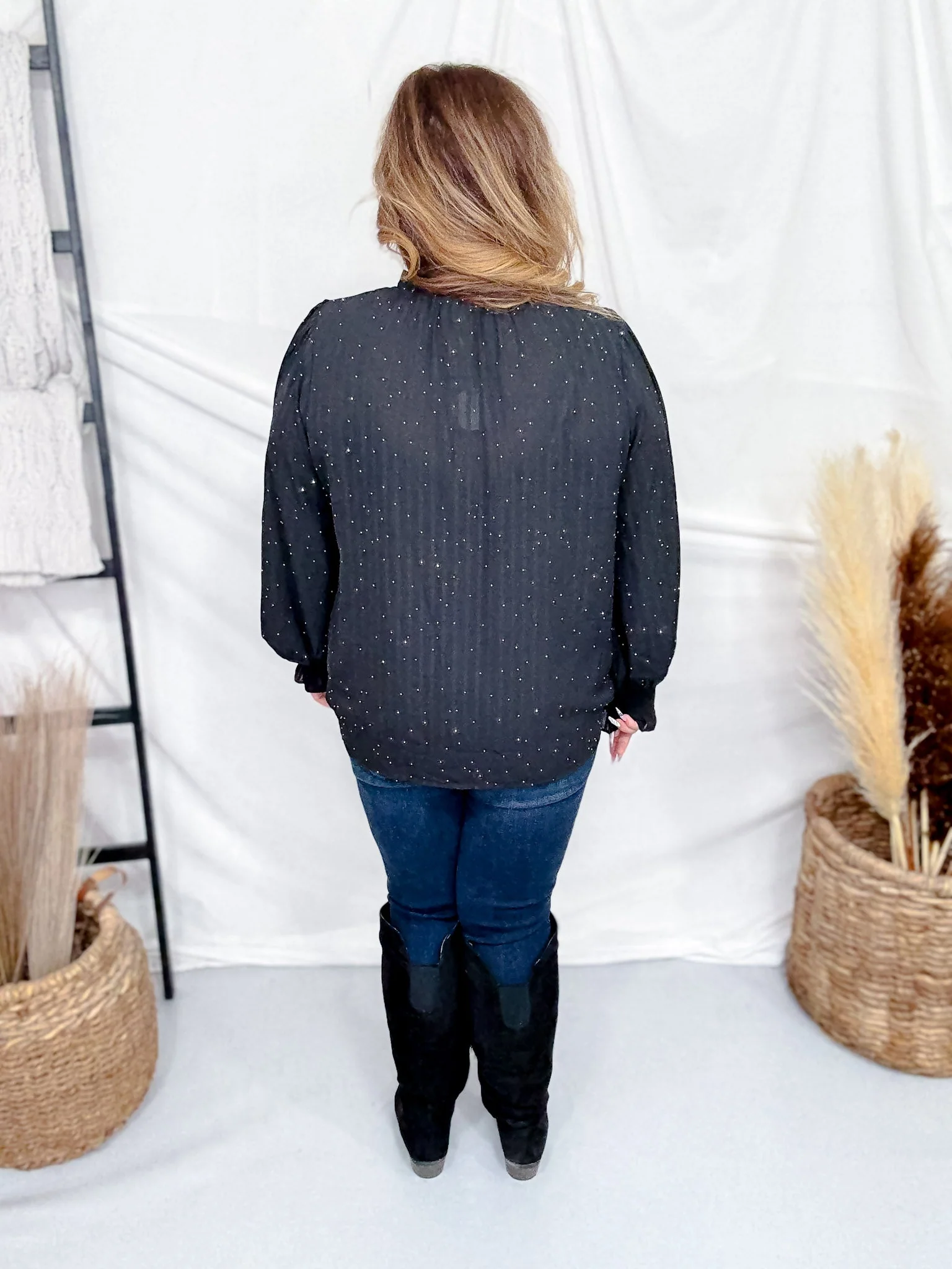 Sheer Black Chiffon Blouse With Rhinestones FINAL SALE - Image 6