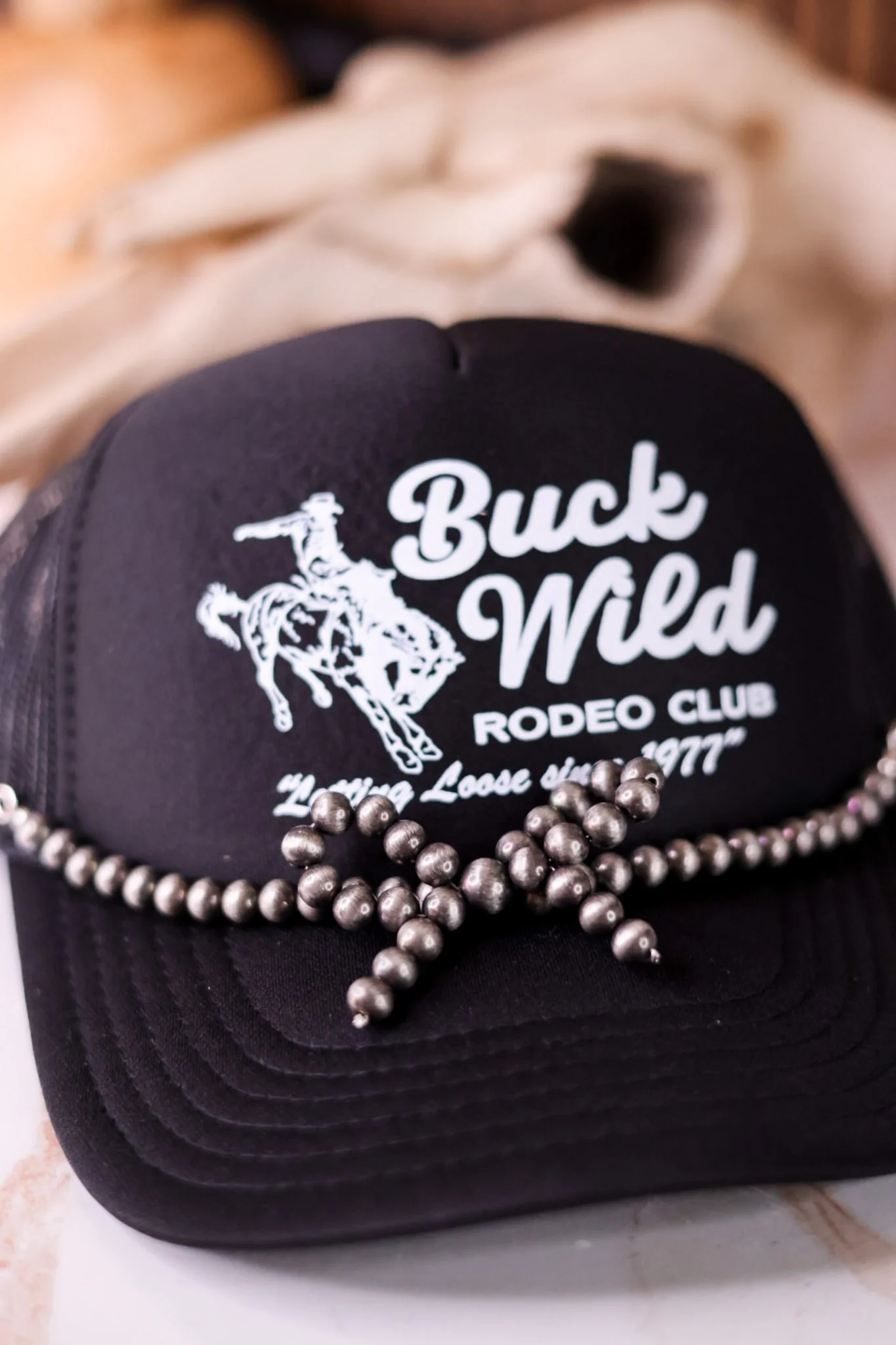 Silver Western Cowgirl Pearl Coquette Bow Hat Chain Band - Image 2