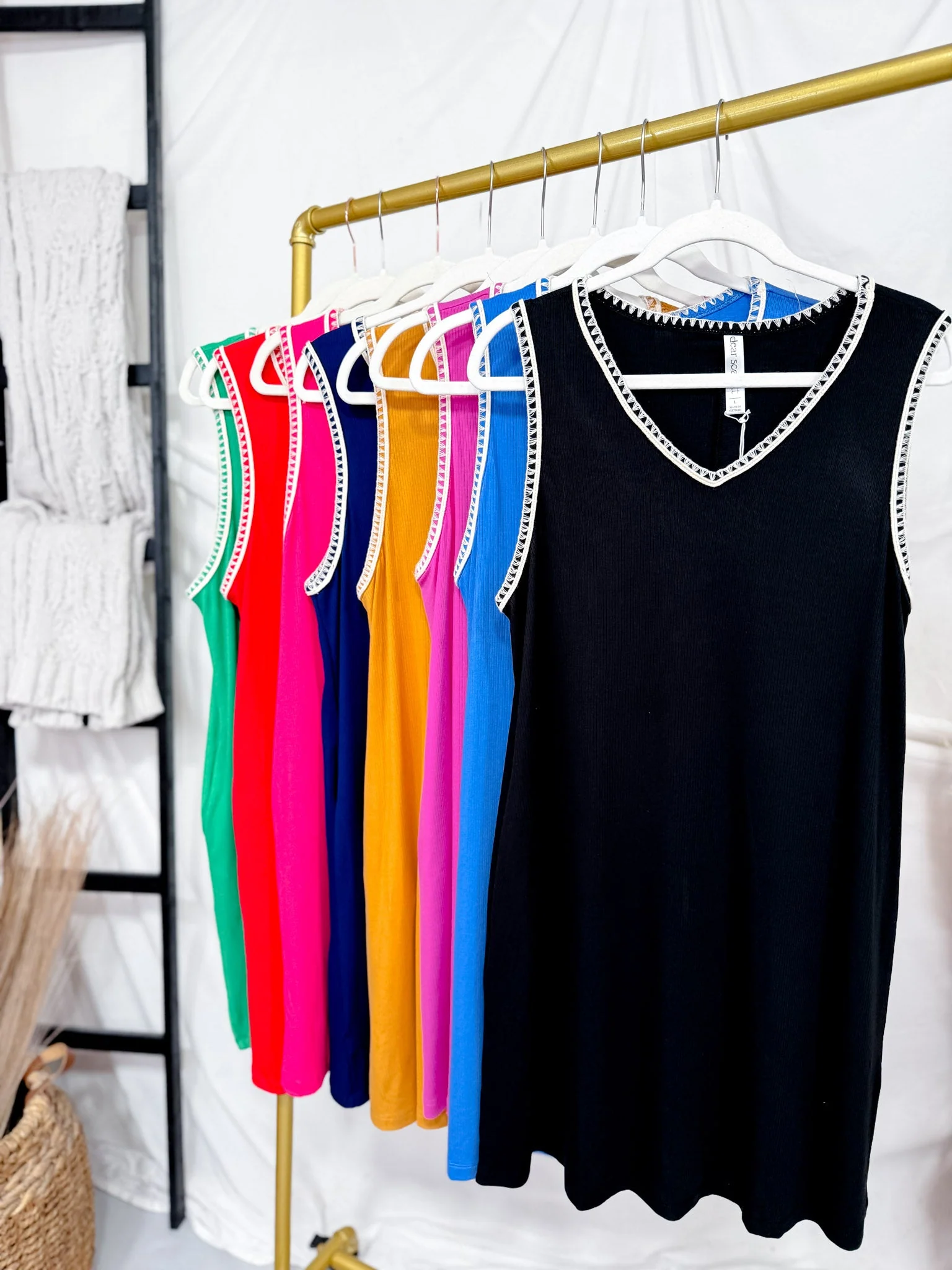 Solid Sleeveless Ribbed Dress W/ Embroidered Stitching Details (8 Colors) FINAL SALE - Image 17