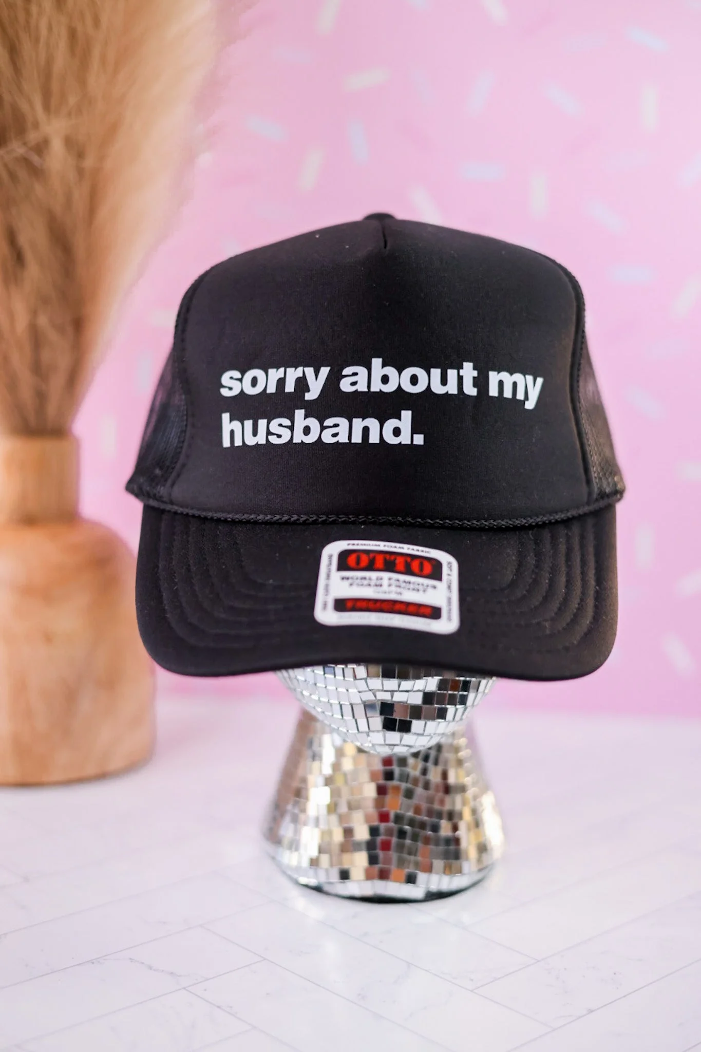 Sorry About My Husband Black Trucker Hat - Image 5