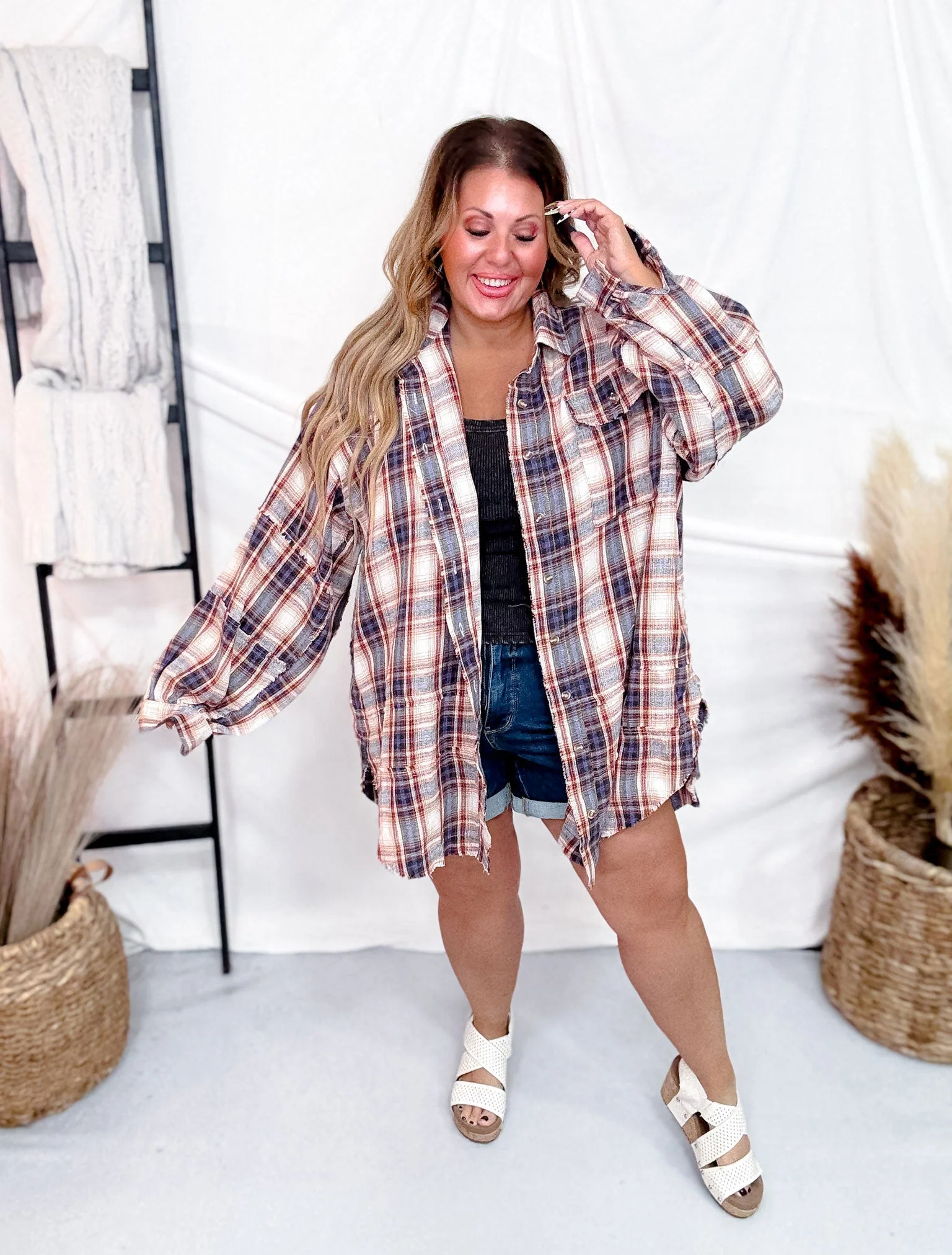 Starry Night Plaid Mineral Washed Button Down Shirt FINAL SALE - Image 2