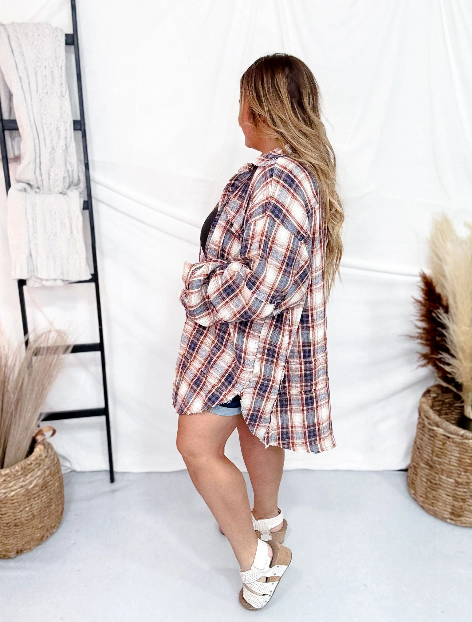 Starry Night Plaid Mineral Washed Button Down Shirt FINAL SALE - Image 3