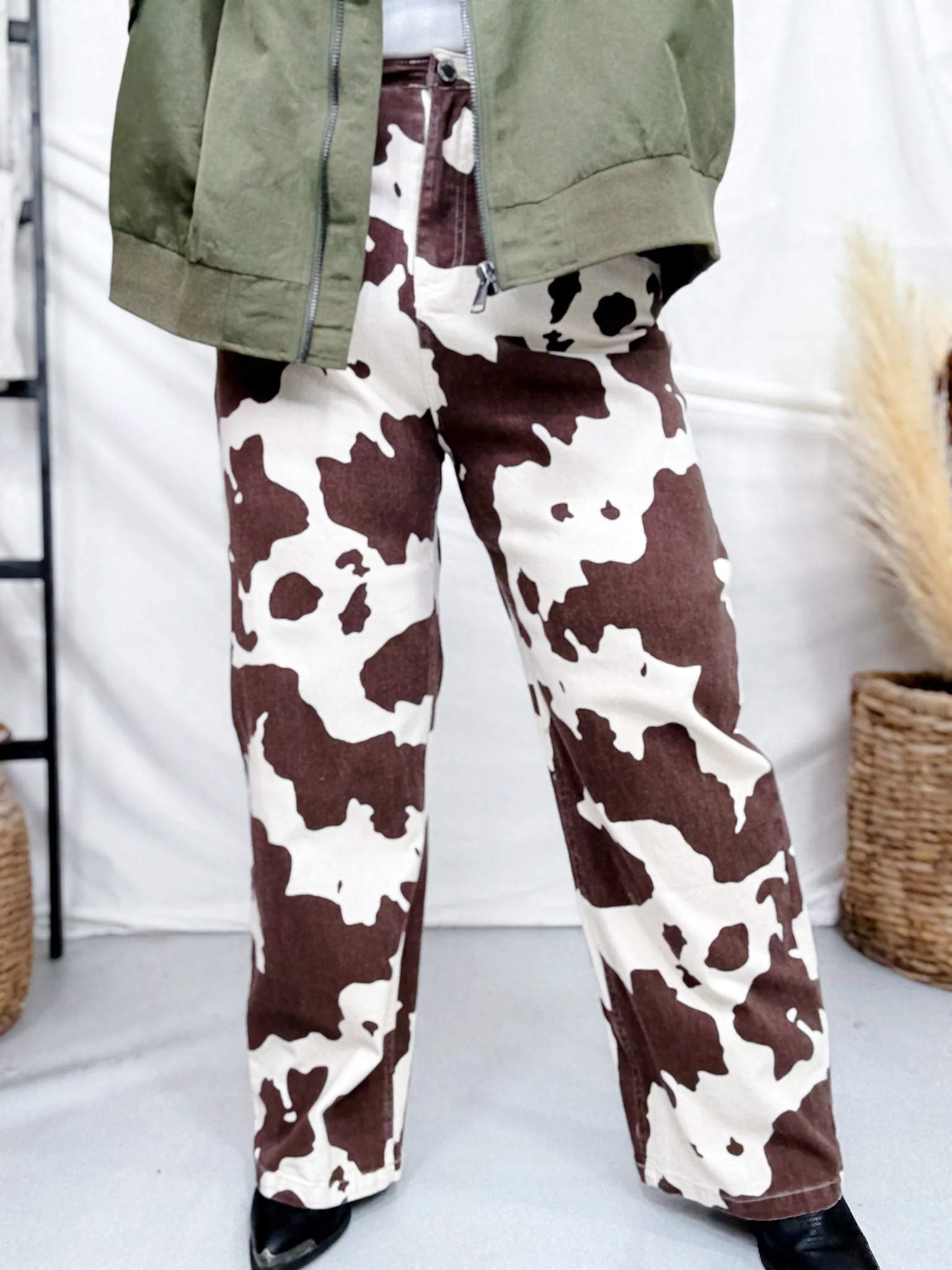 Straight Leg Brown & White Cow Print Denim Pants FINAL SALE - Image 10