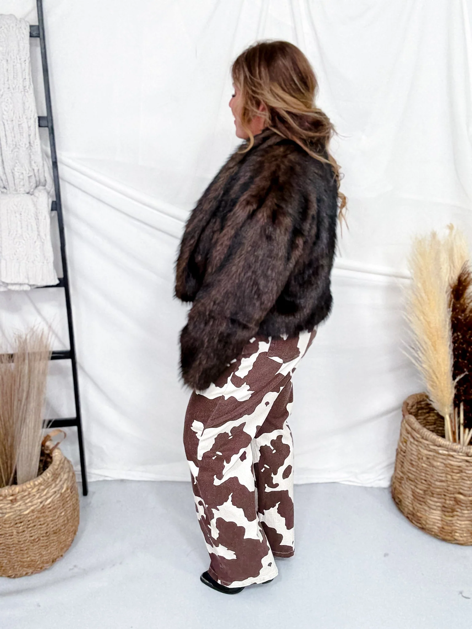 Straight Leg Brown & White Cow Print Denim Pants FINAL SALE - Image 12