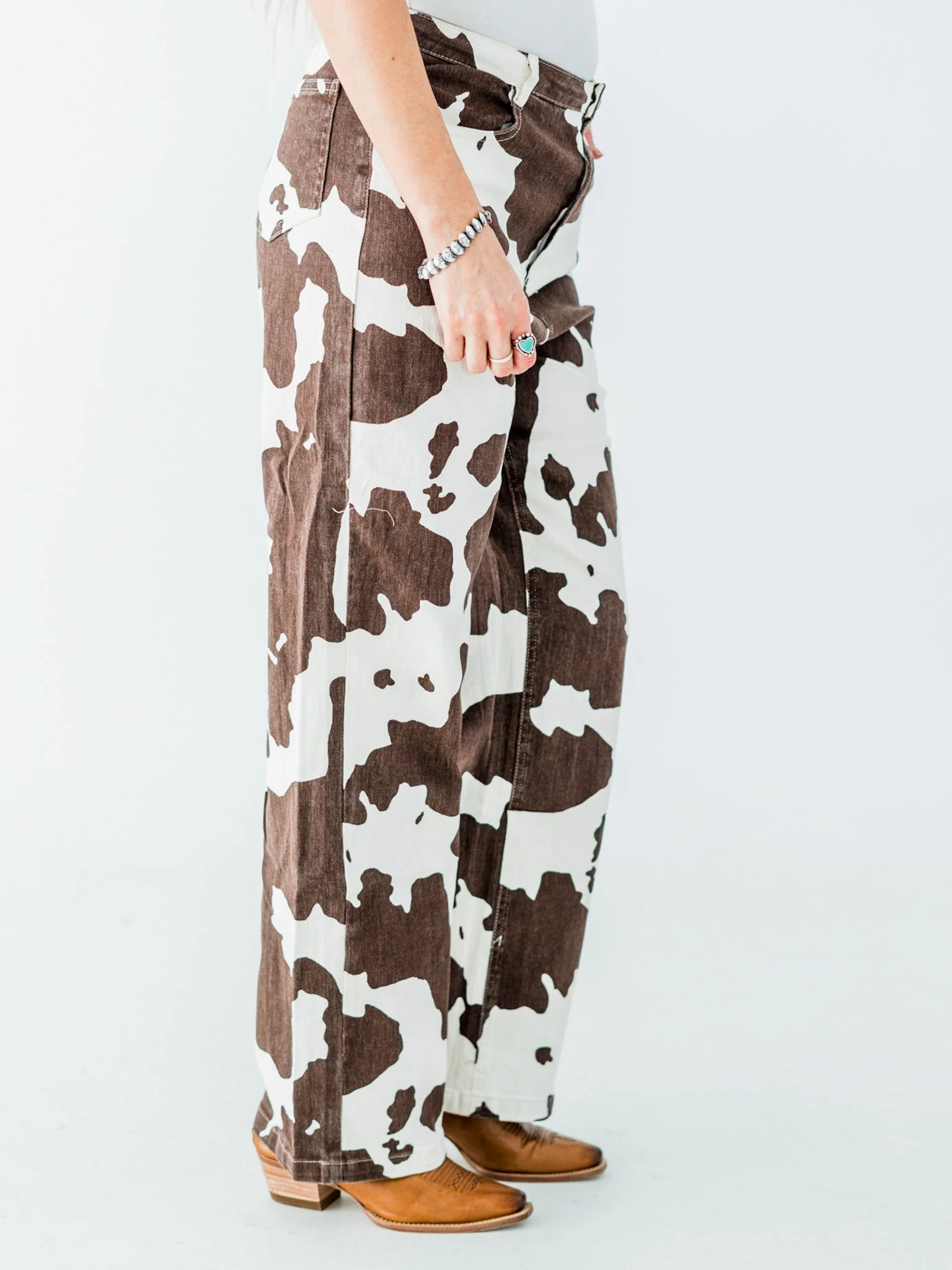 Straight Leg Brown & White Cow Print Denim Pants FINAL SALE - Image 6
