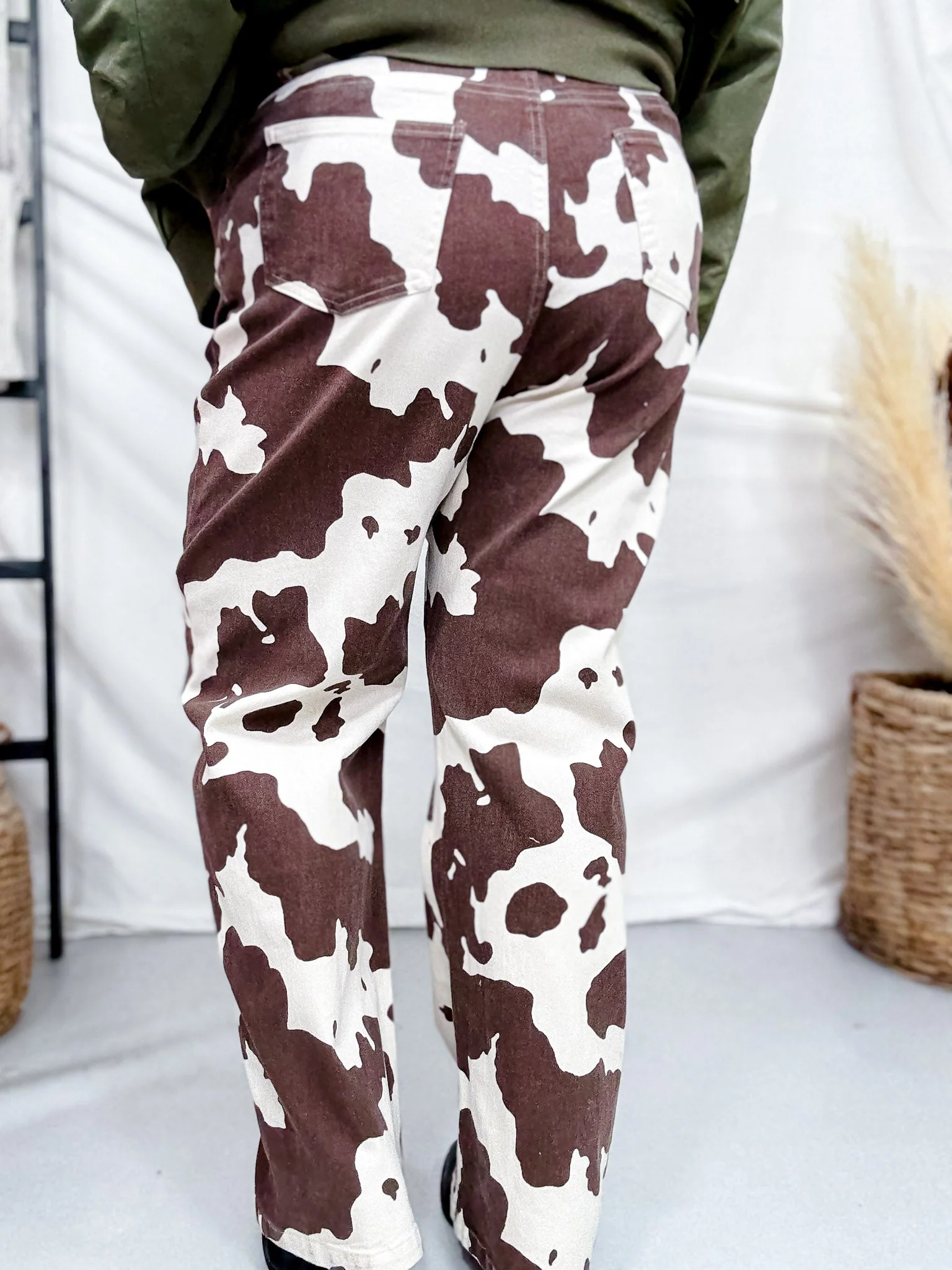 Straight Leg Brown & White Cow Print Denim Pants FINAL SALE - Image 9