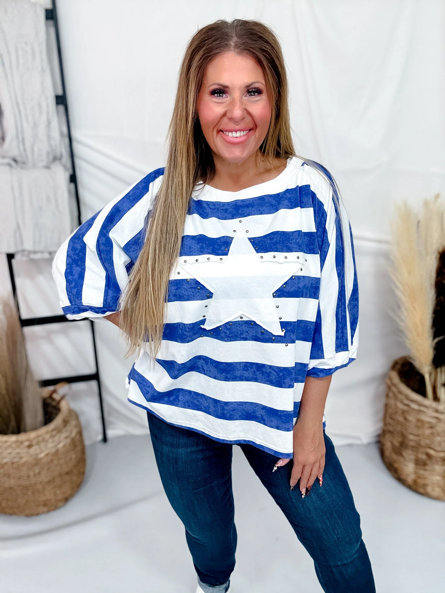 Striped Blue & White Top With Studded Star Applique FINAL SALE - Image 8