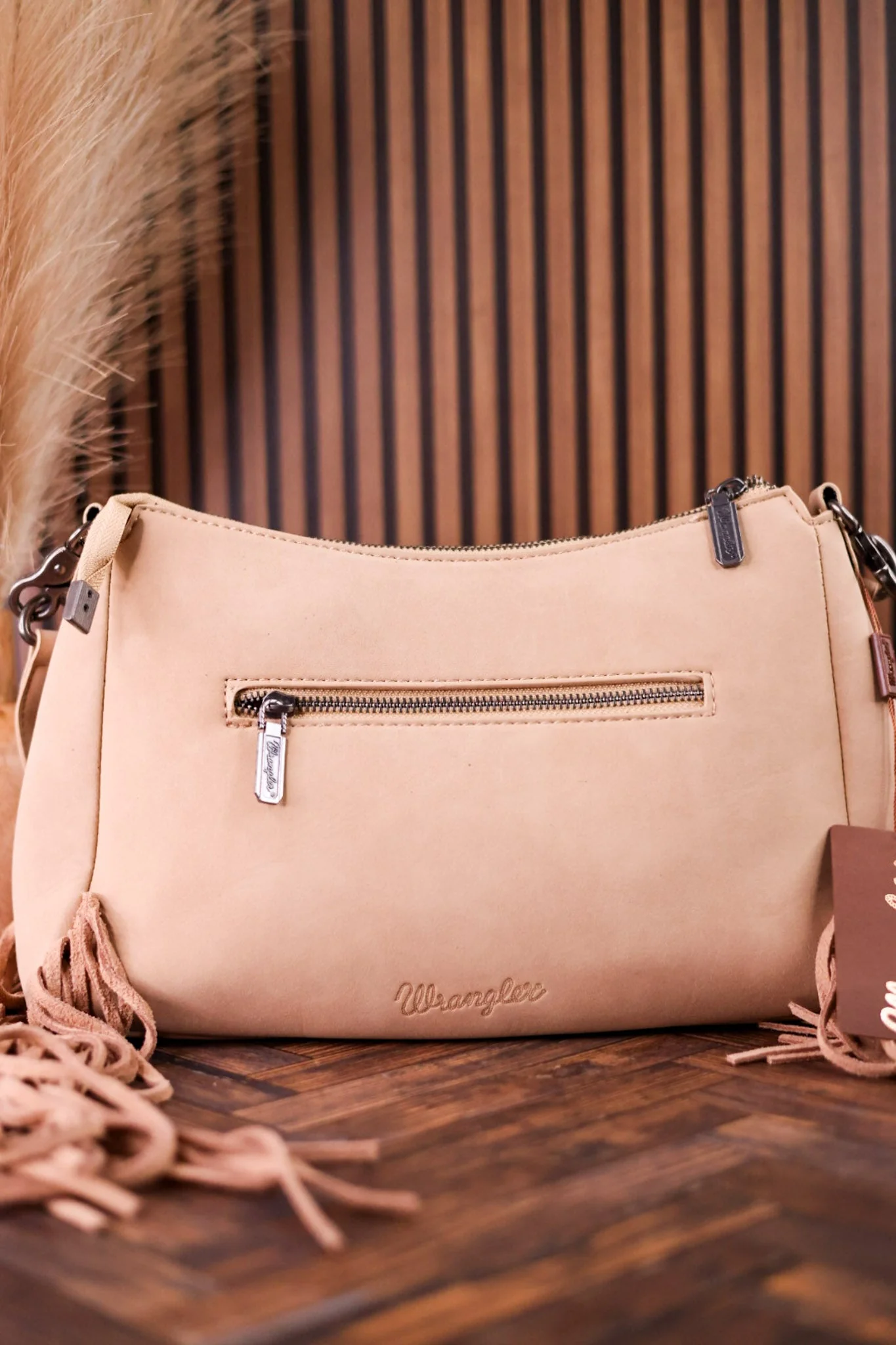 Tan Faux Leather Wrangler Belt Buckle Fringe Purse FINAL SALE - Image 2