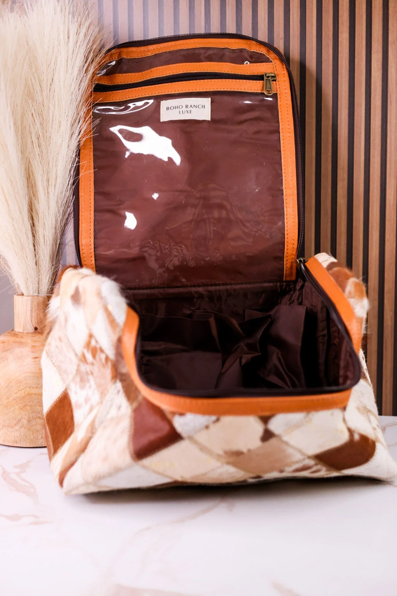 Tan Hair-On Leather Travel Toiletry Bag - Image 5