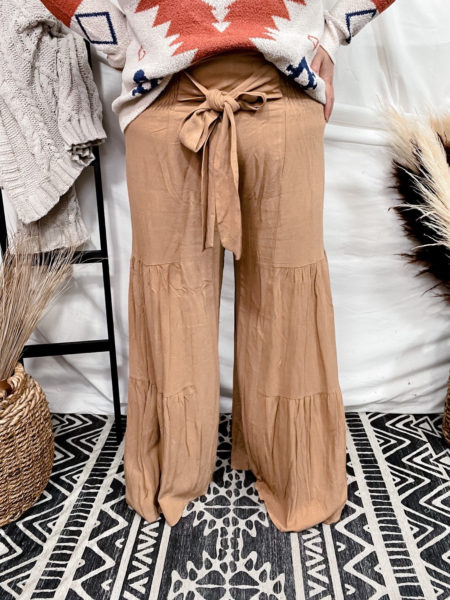 Tan Smocking Waist Tier Wide Pants FINAL SALE - Image 12