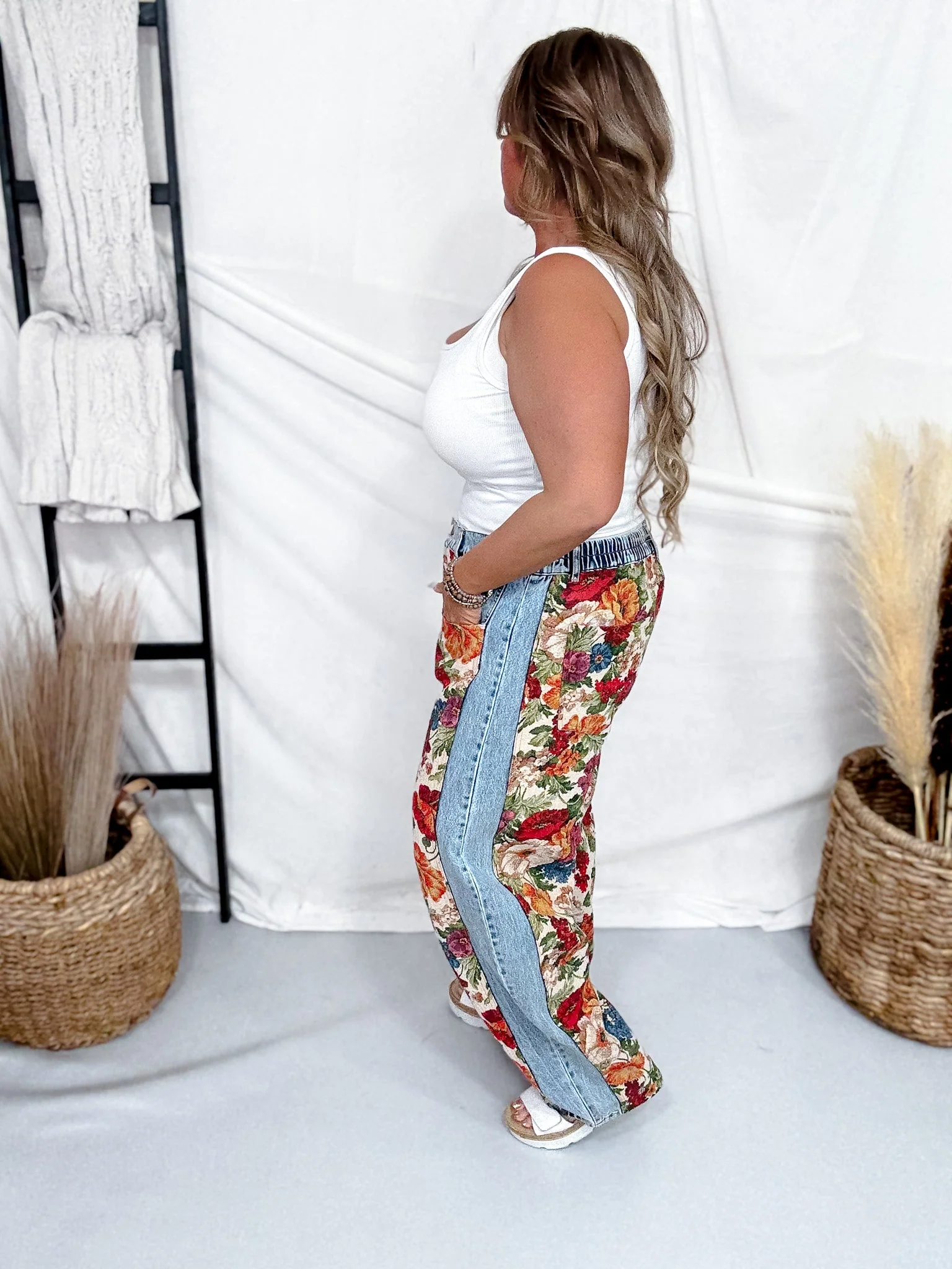 Tapestry Floral Panel Denim Pants FINAL SALE - Image 5
