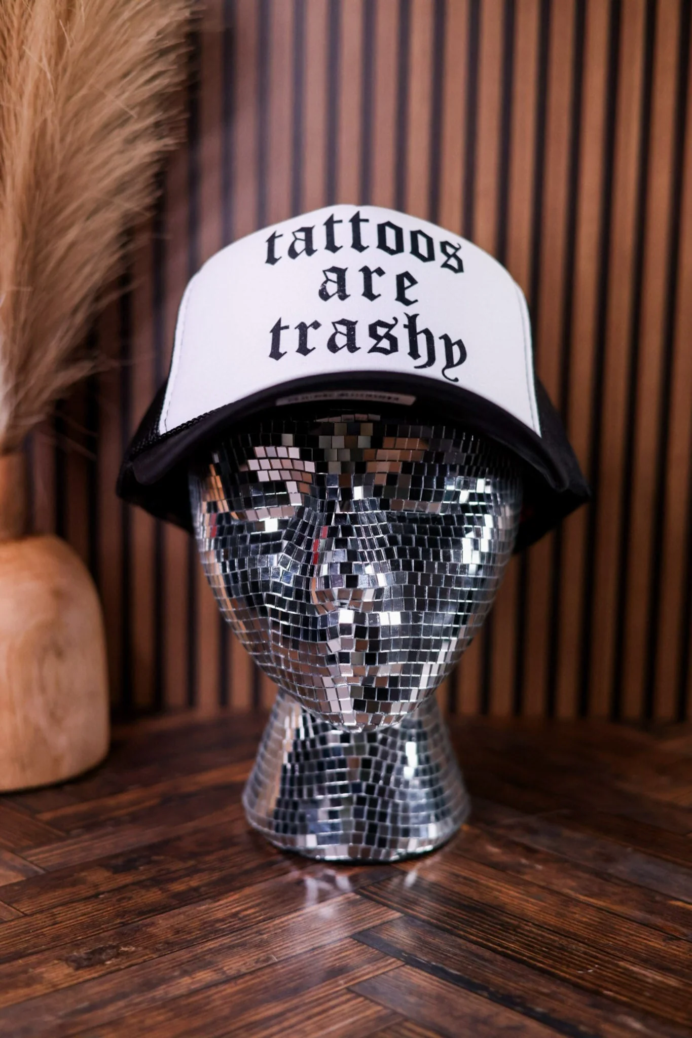 "Tattoos Are Trashy" Black & White Trucker Hat - Image 2