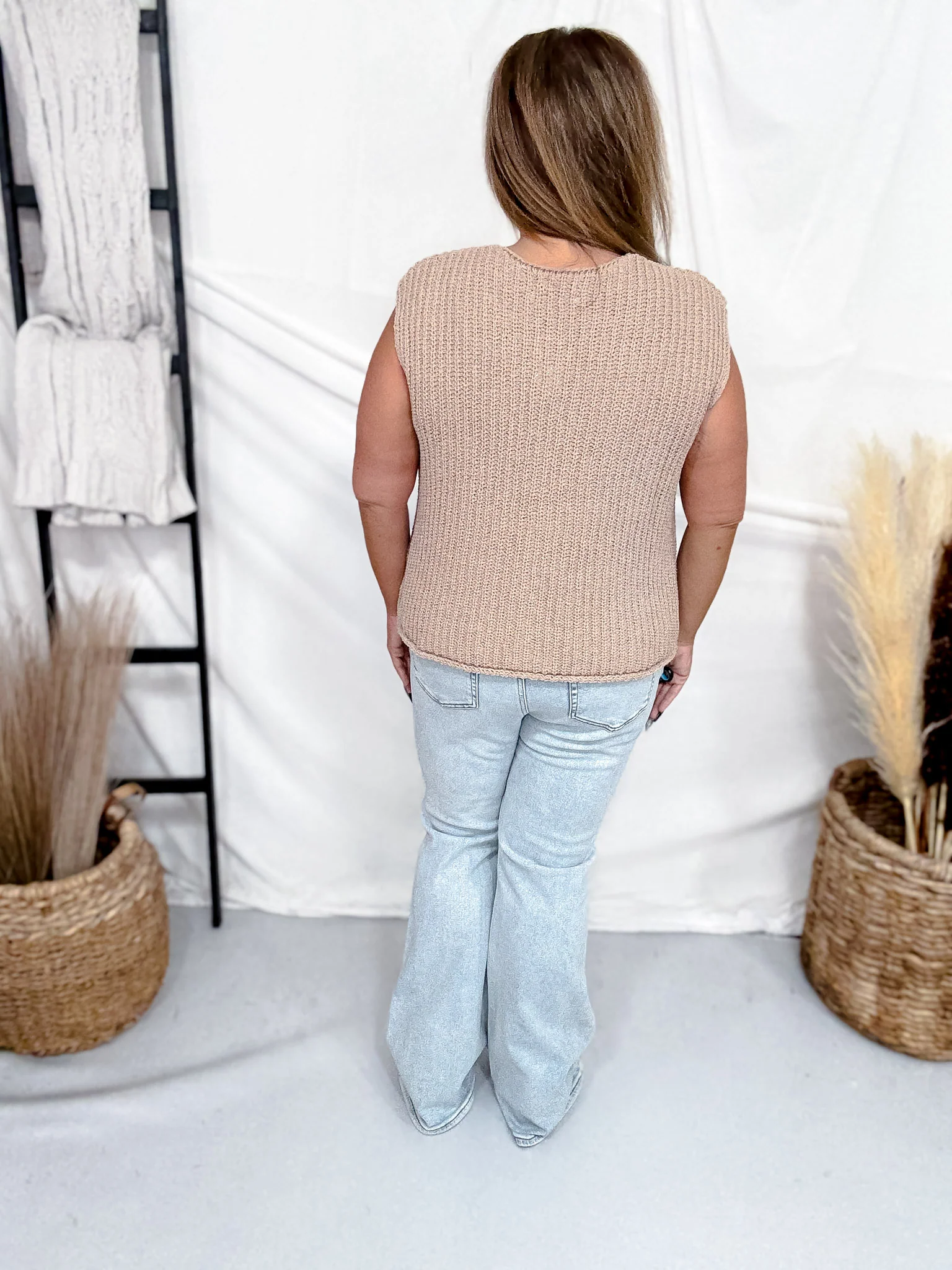 Taupe Sleeveless Sweater Vest With Metallic Gold Buttons FINAL SALE - Image 5
