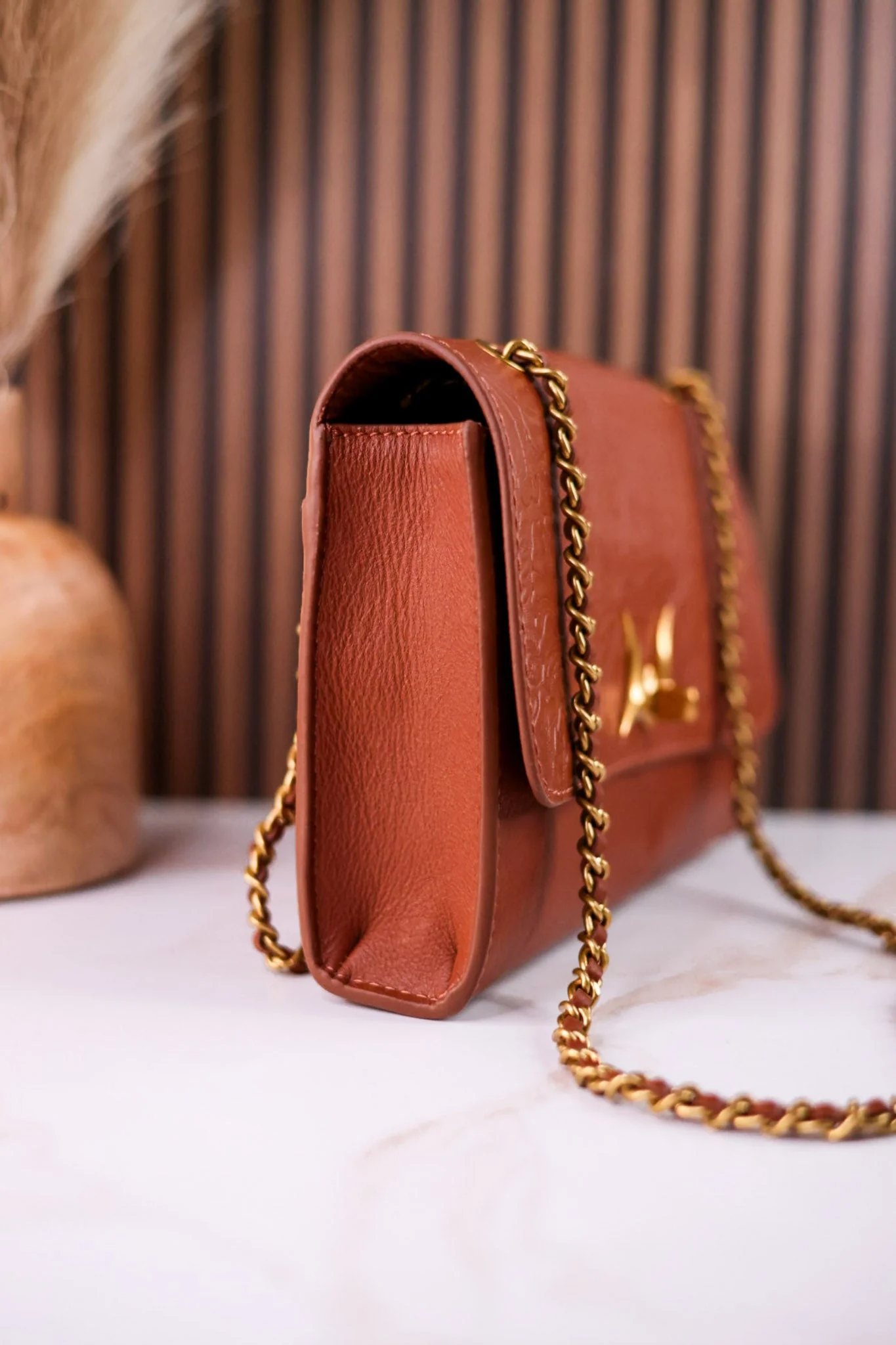 The "Savi" Embossed Leather Bag In Amber Glow - Image 4