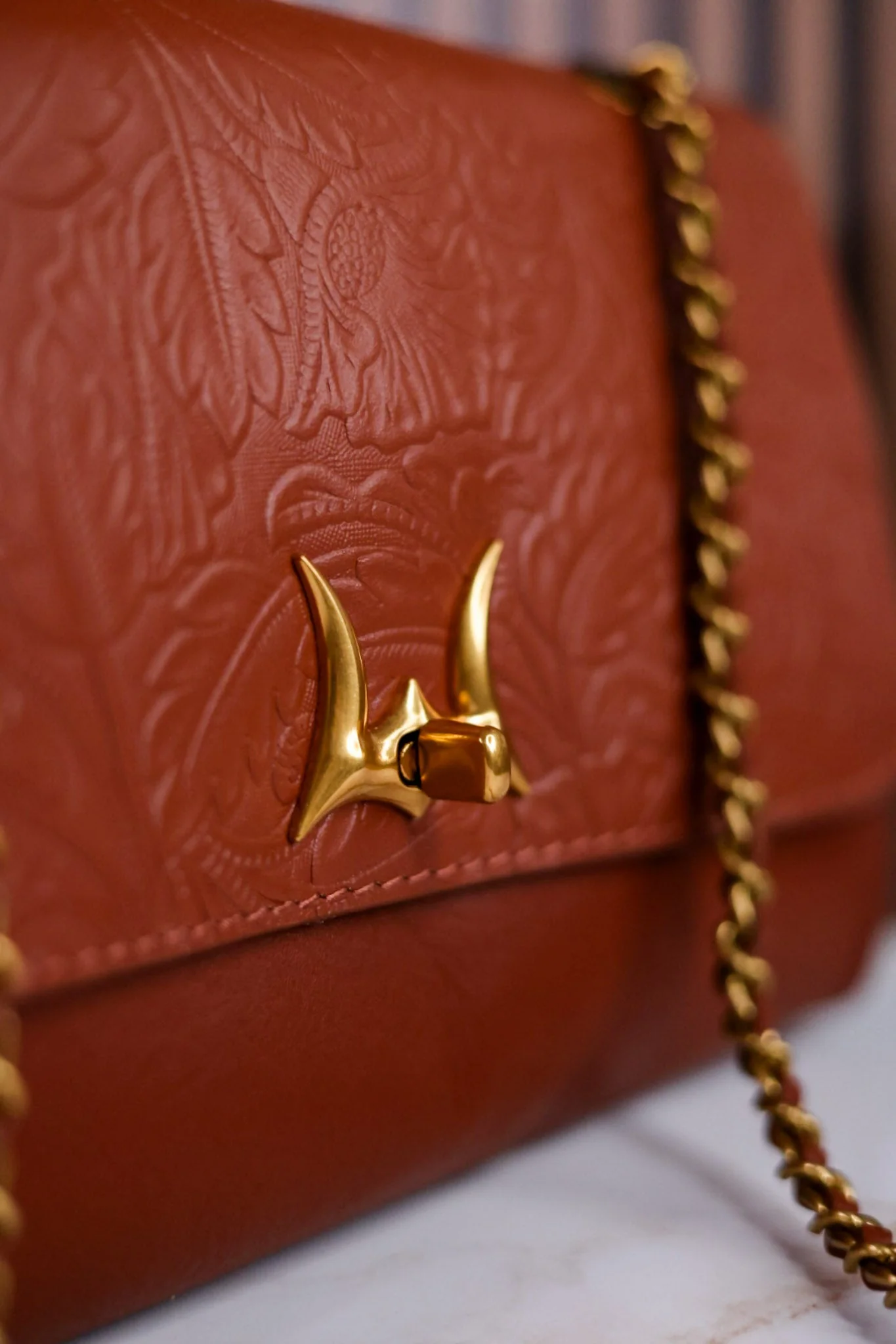 The "Savi" Embossed Leather Bag In Amber Glow - Image 6