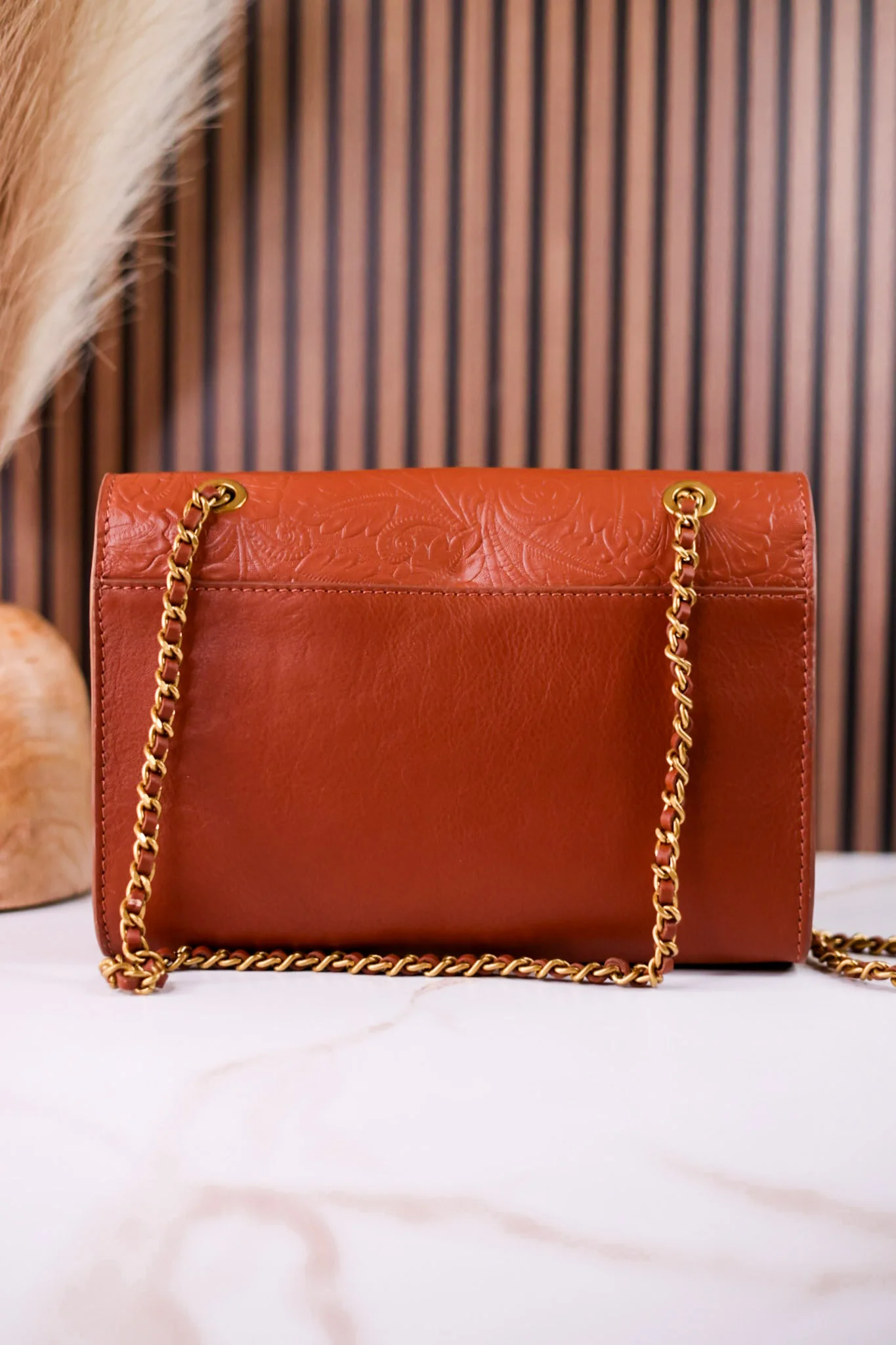 The "Savi" Embossed Leather Bag In Amber Glow - Image 7
