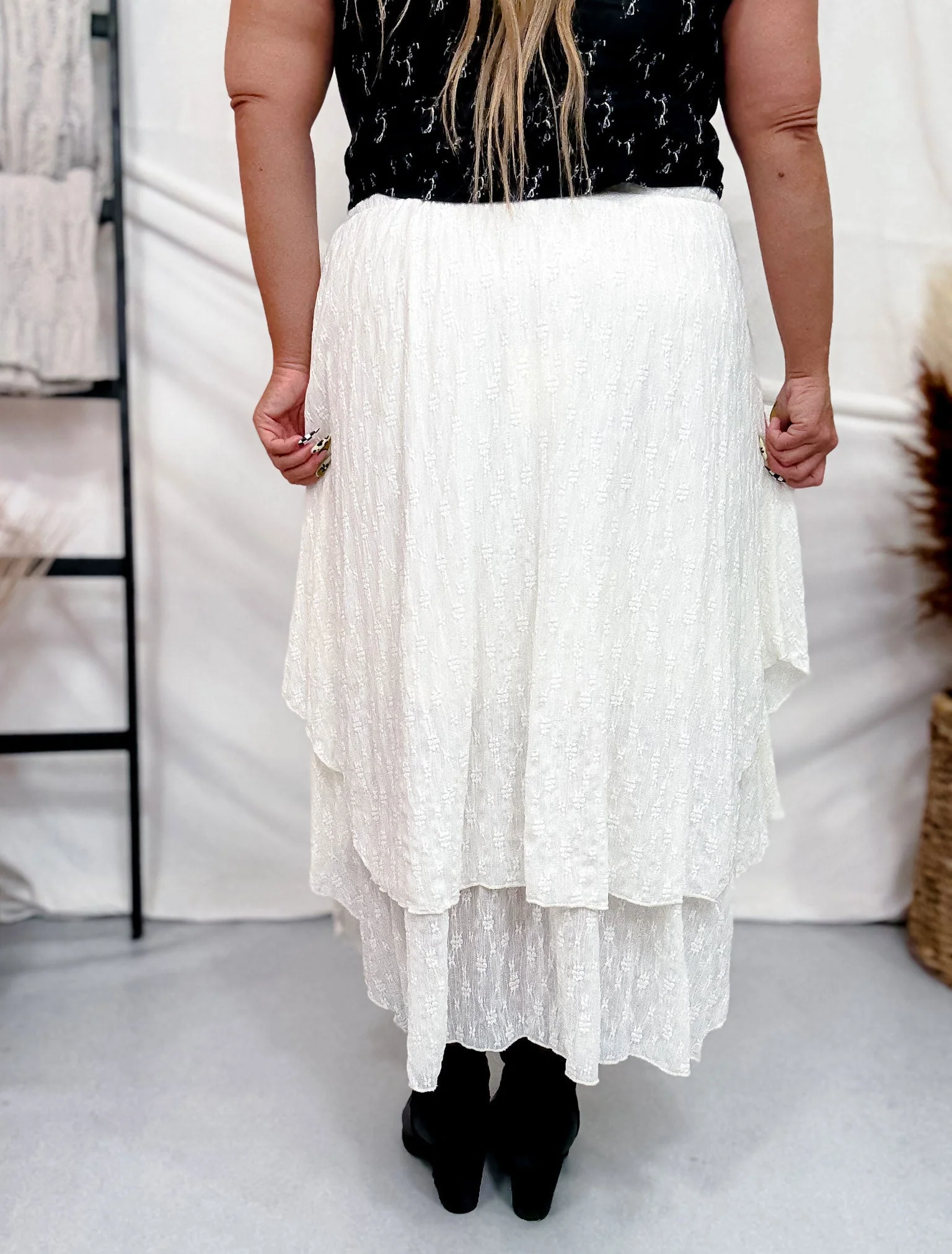 Tiered Cream Skirt With Elastic Waistband FINAL SALE - Image 6