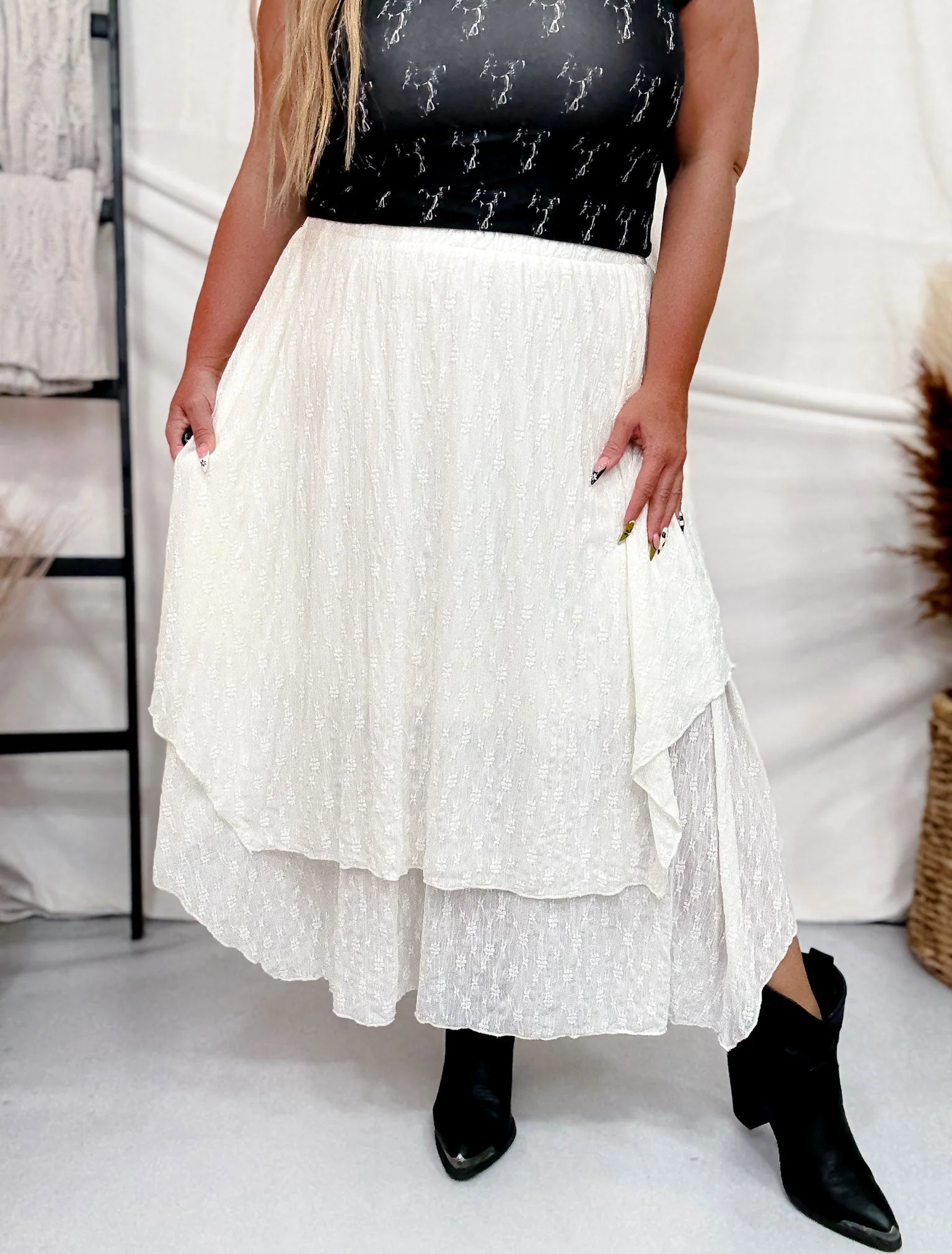 Tiered Cream Skirt With Elastic Waistband FINAL SALE - Image 7
