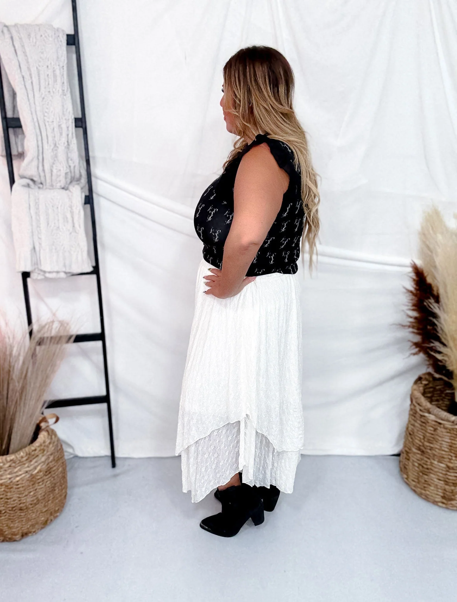 Tiered Cream Skirt With Elastic Waistband FINAL SALE - Image 8