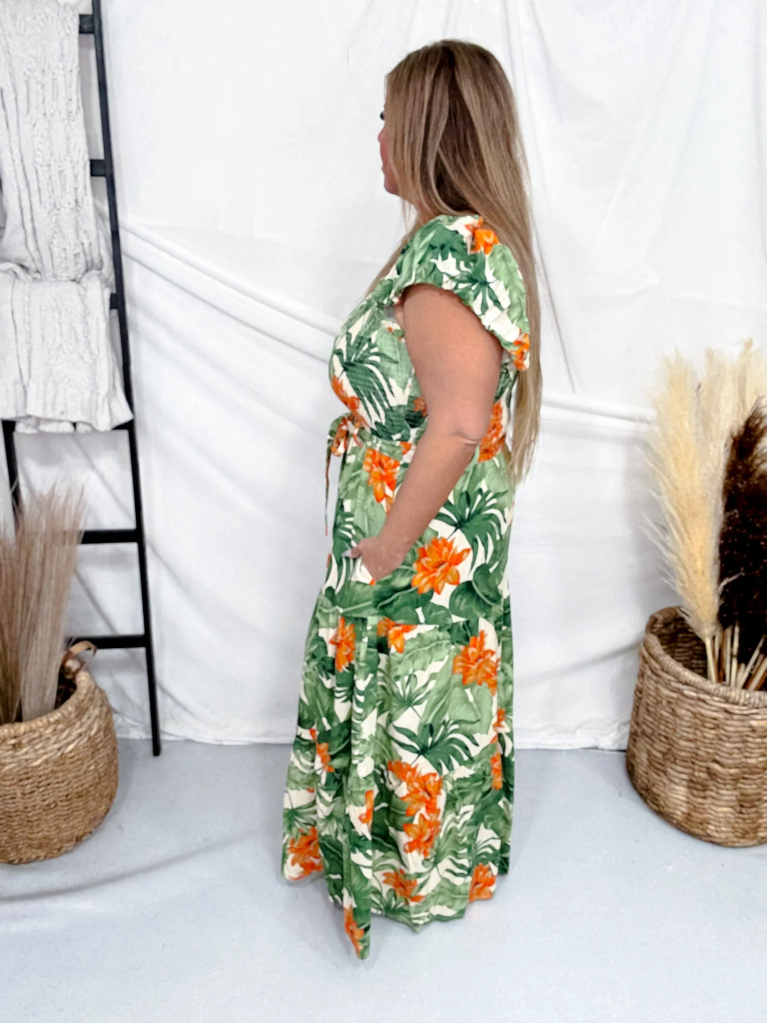 Tropical Dream Maxi Dress With Cap Sleeves And Tie Waist FINAL SALE - Image 6