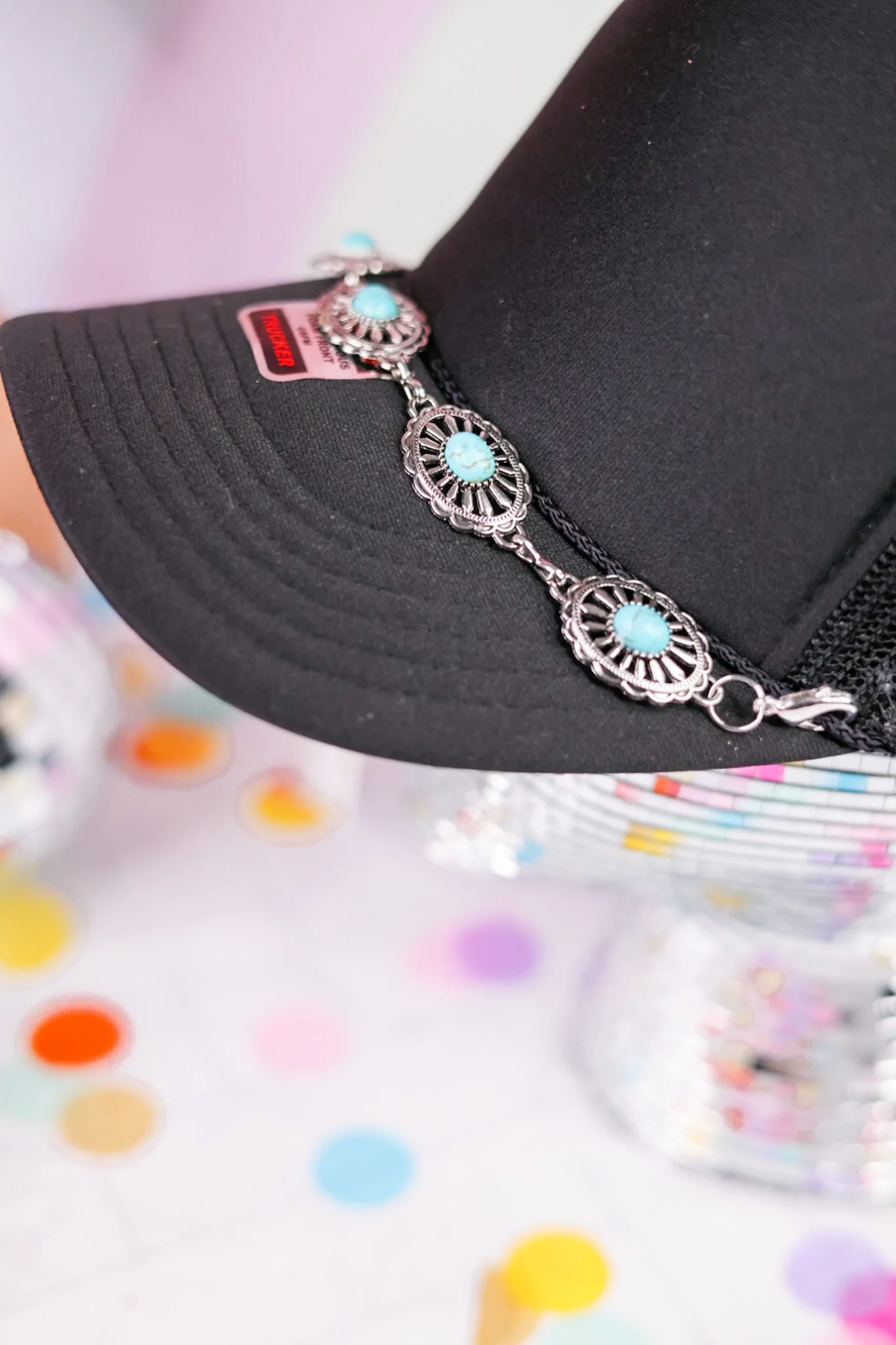 Turquoise & Silver Oval Trucker Hat Chain - Image 6