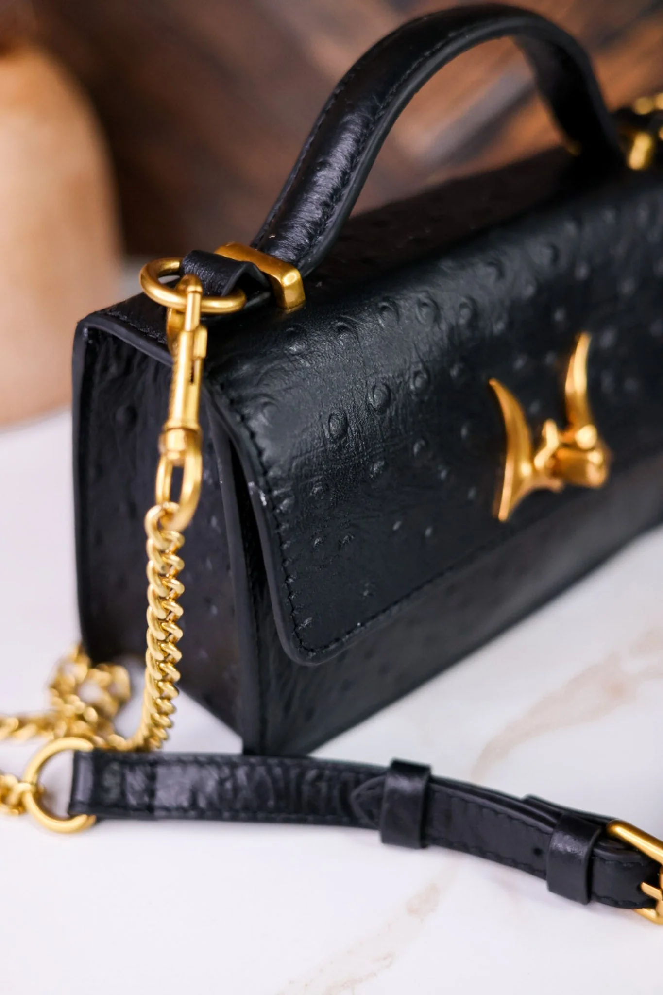 Valencia Ostrich Leather Black Bag - Image 3