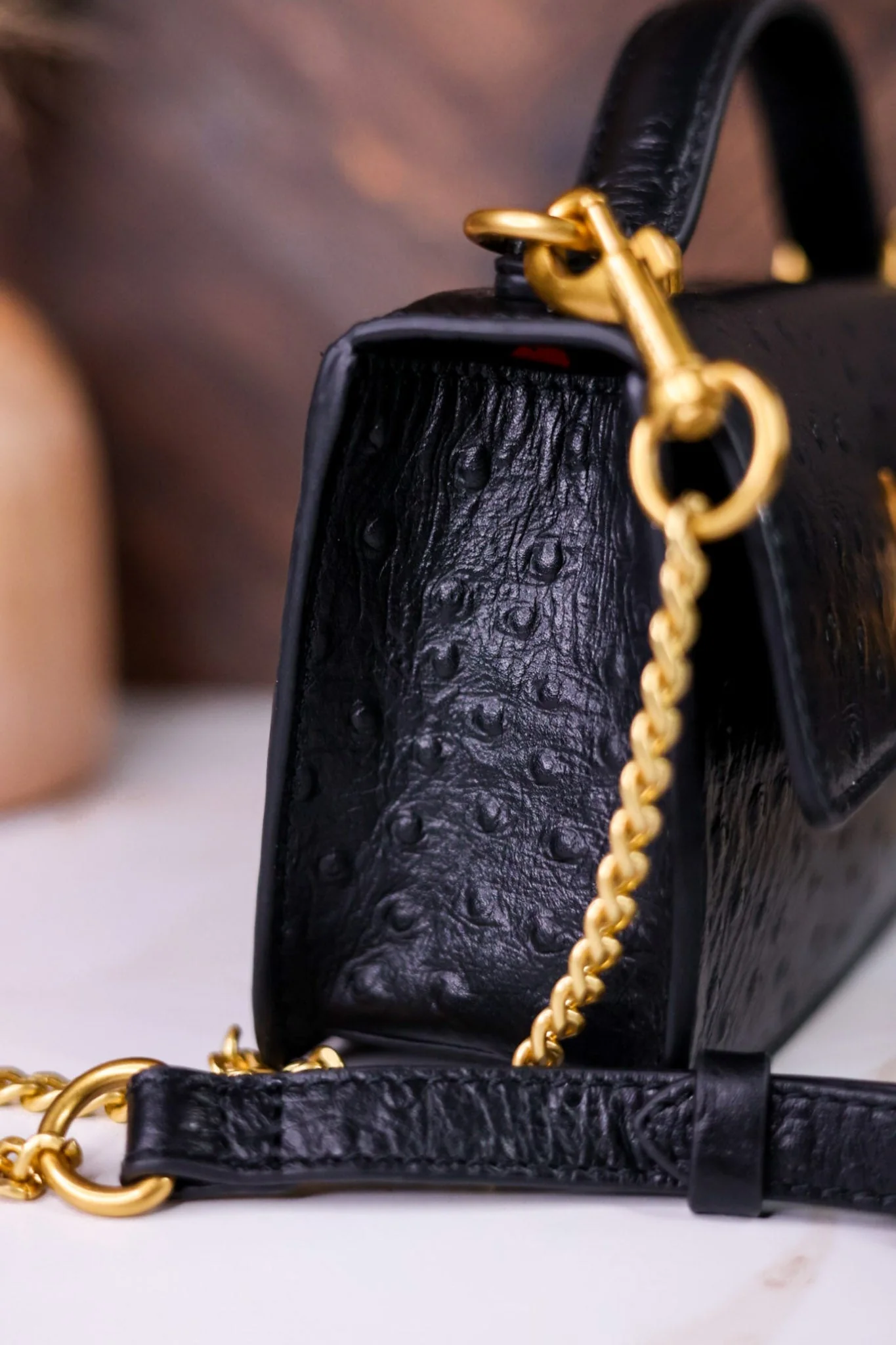 Valencia Ostrich Leather Black Bag - Image 5