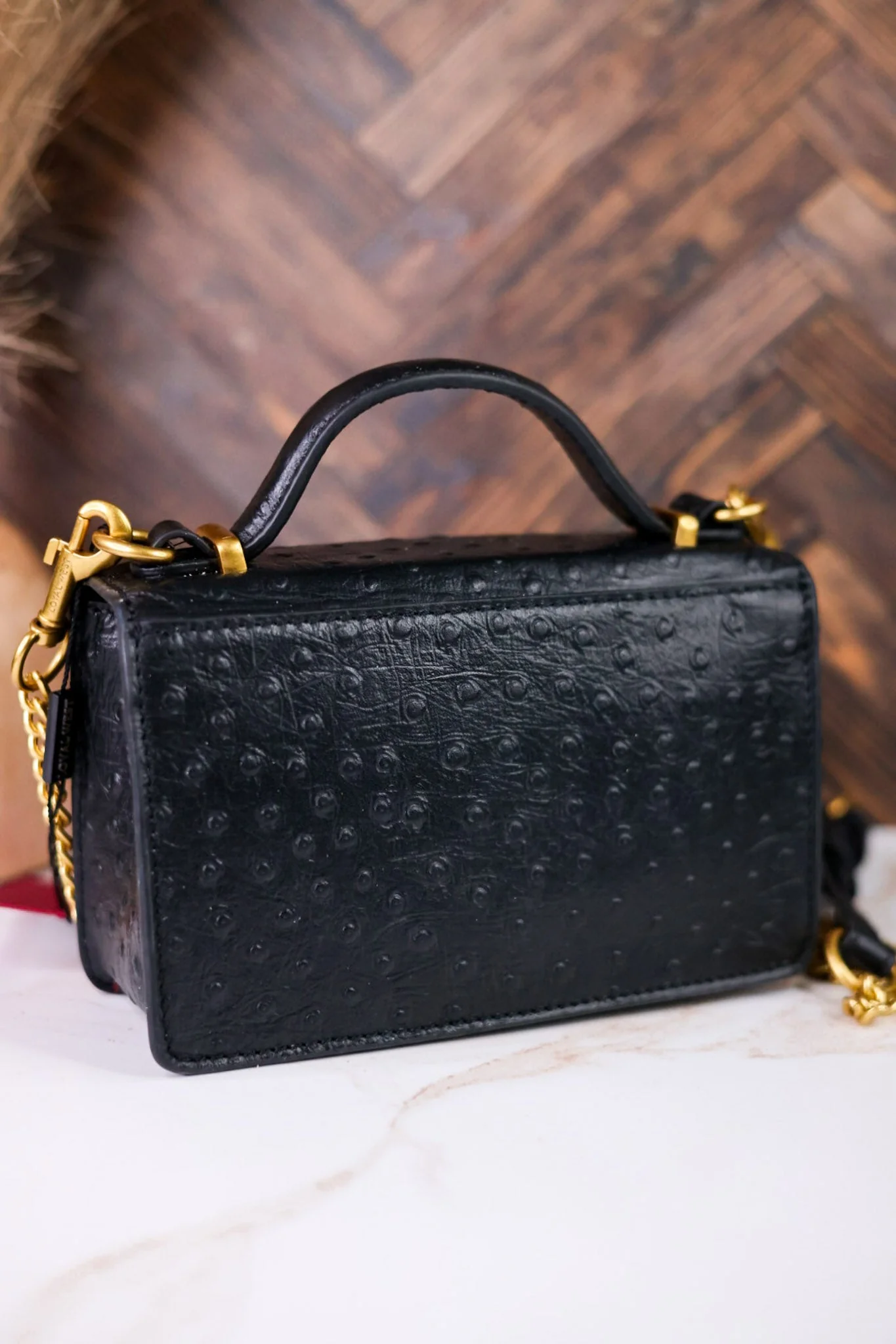 Valencia Ostrich Leather Black Bag - Image 6
